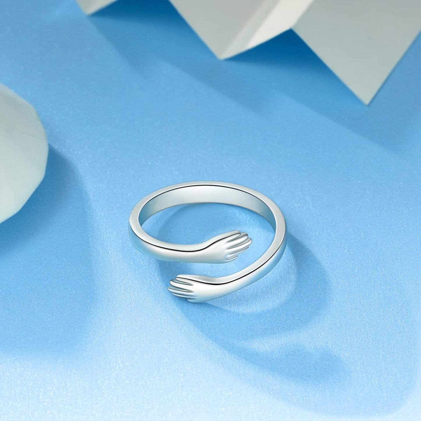 ACJFA Hug Rings for Women Sterling Silver Adjustable Ring for Women Daughter Hand Ring Jewelry for Birthday Gifts Holiday Gift for Teens(No engraved)