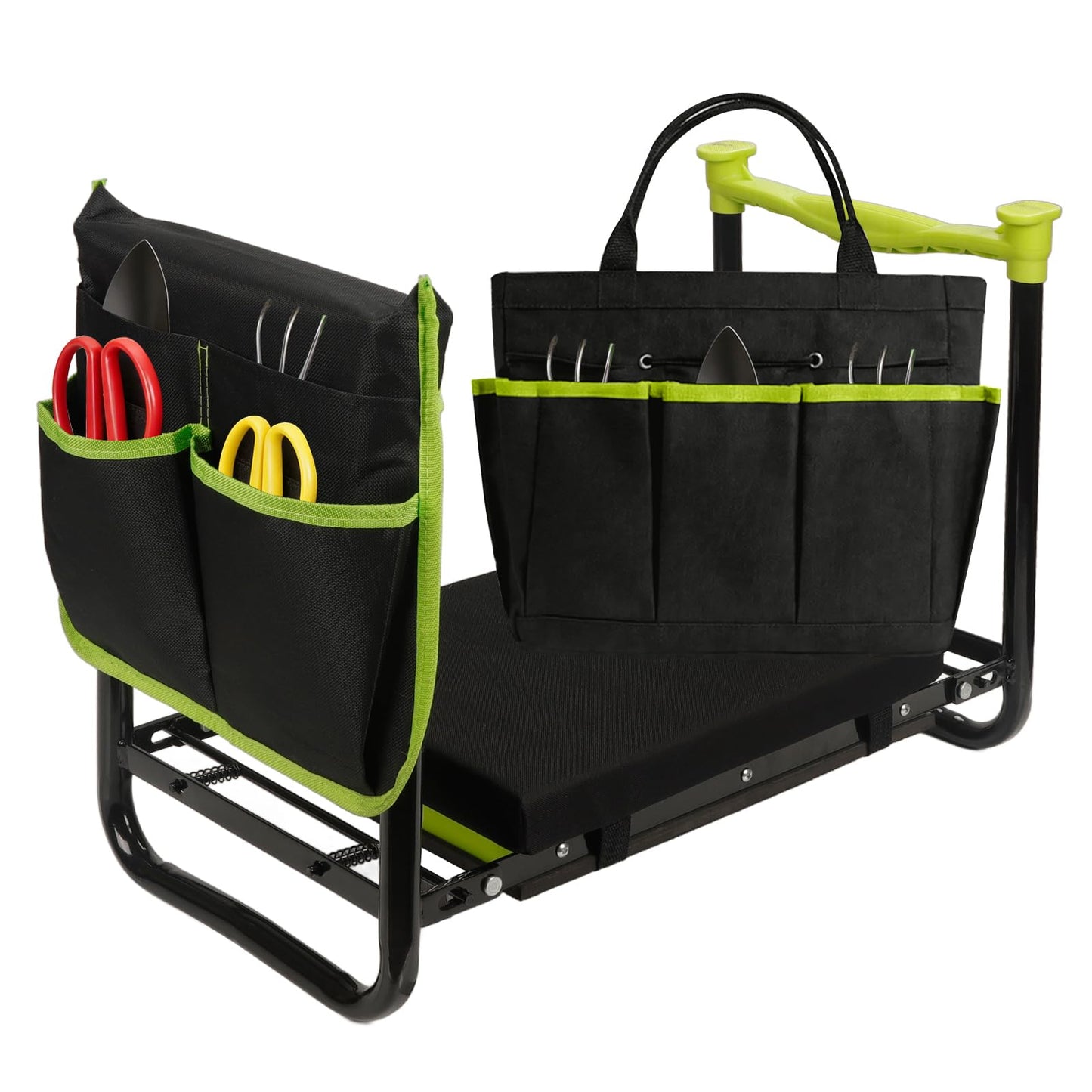 Garden Kneeler and Seat, Heavy Duty Gardening Stool with 1.8" Thick Detachable Kneeling Pad, Foldable Bench Chair with Tool Pouch and Bag for Knee & Back Pain Relief for Women, Men, Seniors (Green)