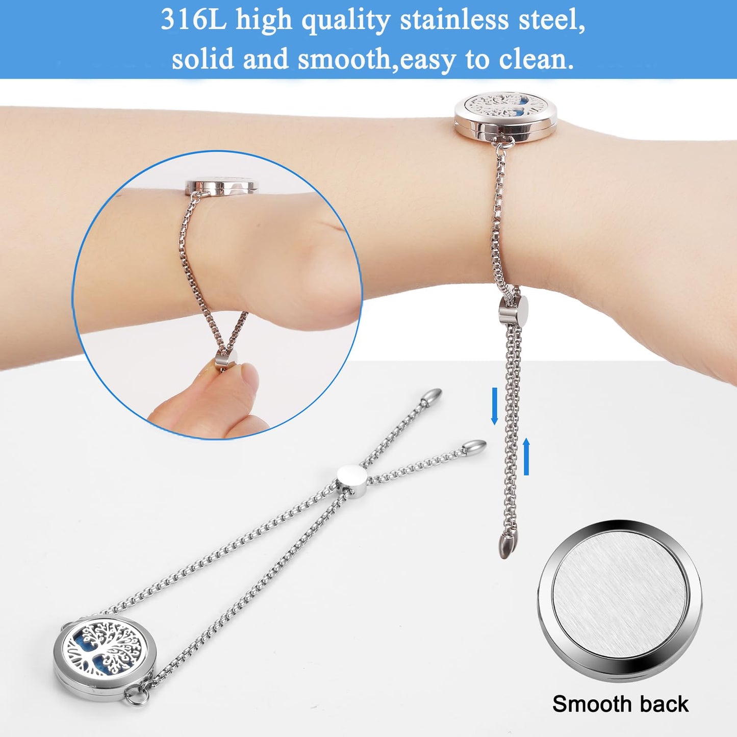 Aromatherapy Essential Oil Diffuser Bracelet, Tree of Life Pattern Locket Adjustable Link for Women Birthday Jewelry Gifts Trendy for Wife Mothers(Rose Gold)