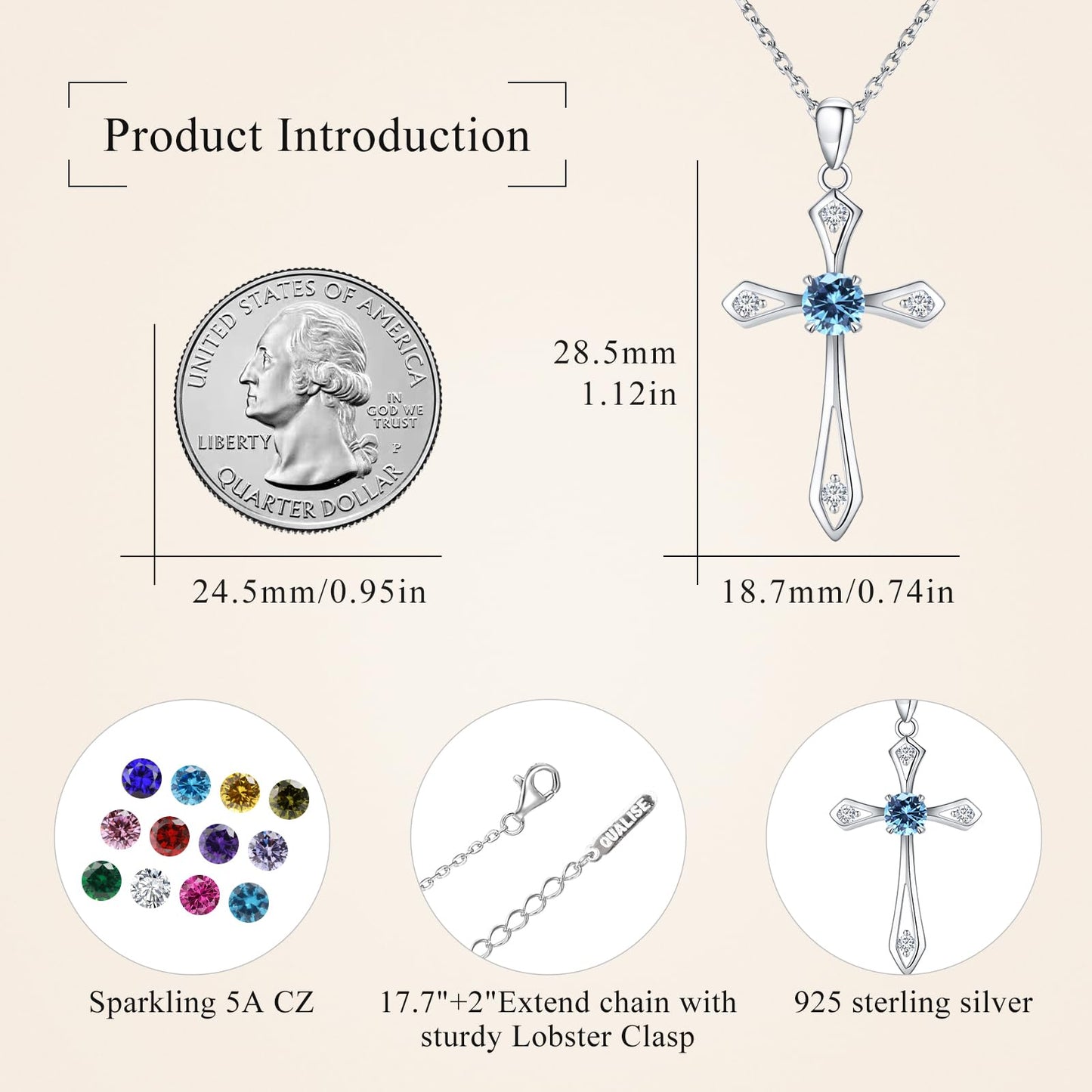 Cross Necklace for Women ,925 Sterling Silver Birthstone Necklace,Blue Topaz- December Birthstone Cross pendant jewelry,Faith Religious Fine Jewelry Valentines Day Gifts Birthday Holiday Gifts for Her