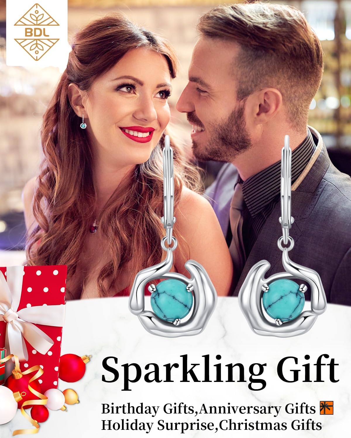 Turquoise Jewelry for Women-Genuine Turquoise Leverback Earring 925 Sterling Silver Dangle Drop Earrings Vintage Gifts for Valentine/Mother's Day/Christmas