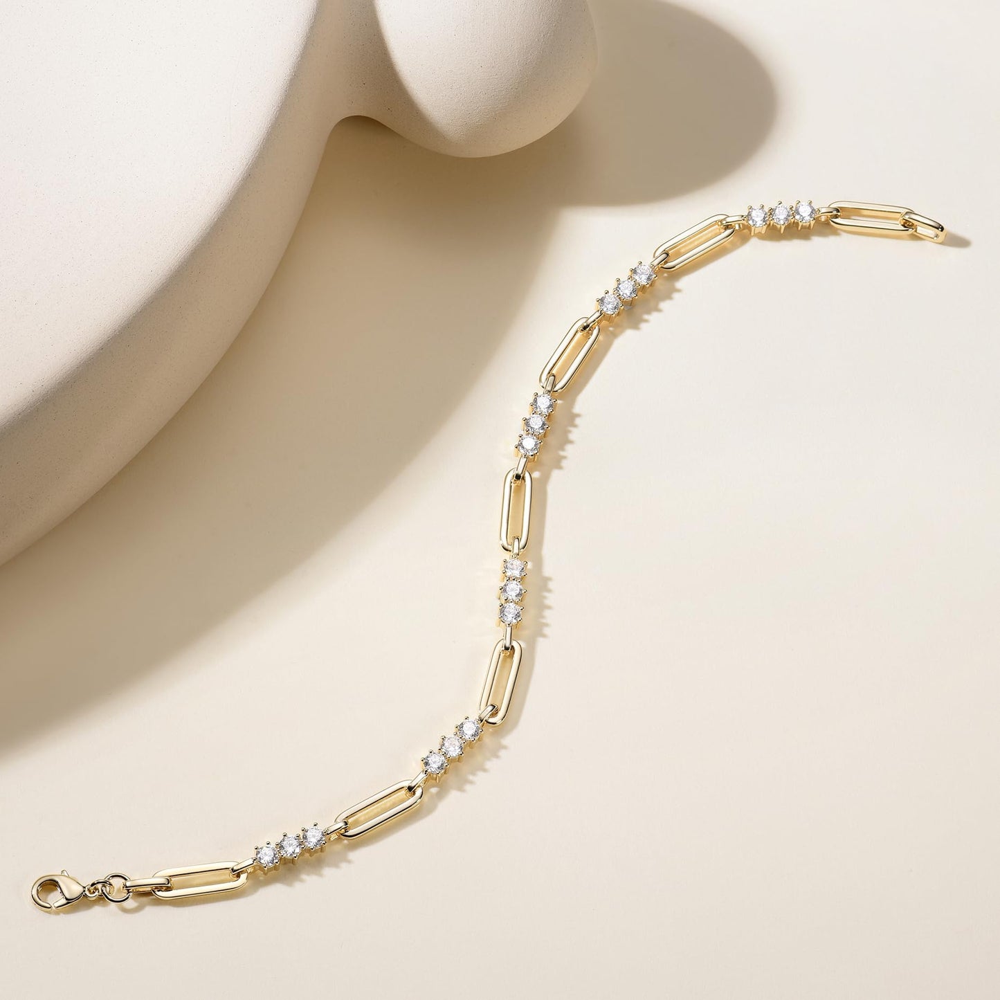 shinelab Paperclip Bracelet for Women Couple Bracelets with CZ Chain Strand Jewelry Gift for Men_7.5inches