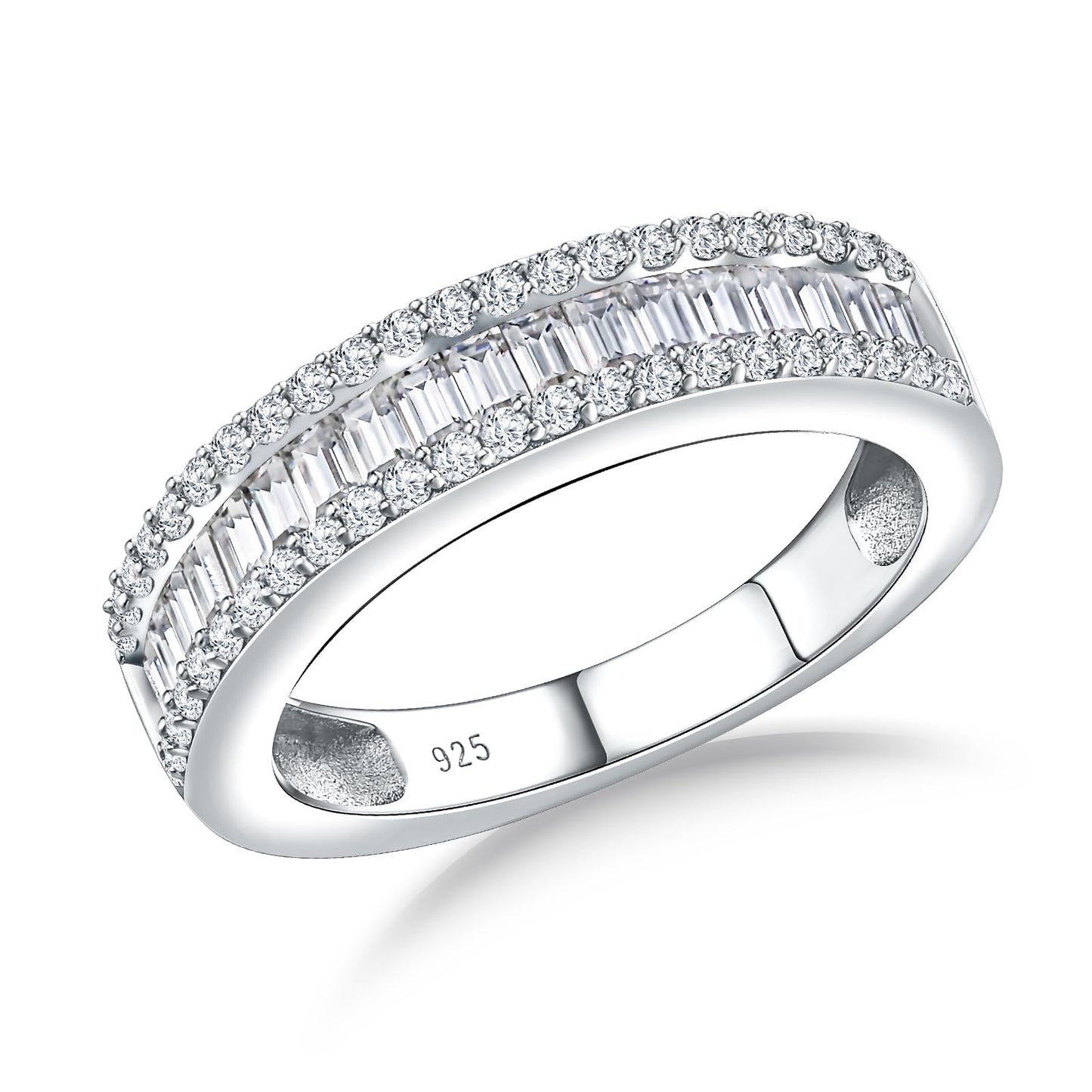 RANDES Cubic Zirconia Wedding Bands for Women Men Emerald-Cut Half Eternity Band Channel Set Cubic Zirconia CZ Ring Size 9.5