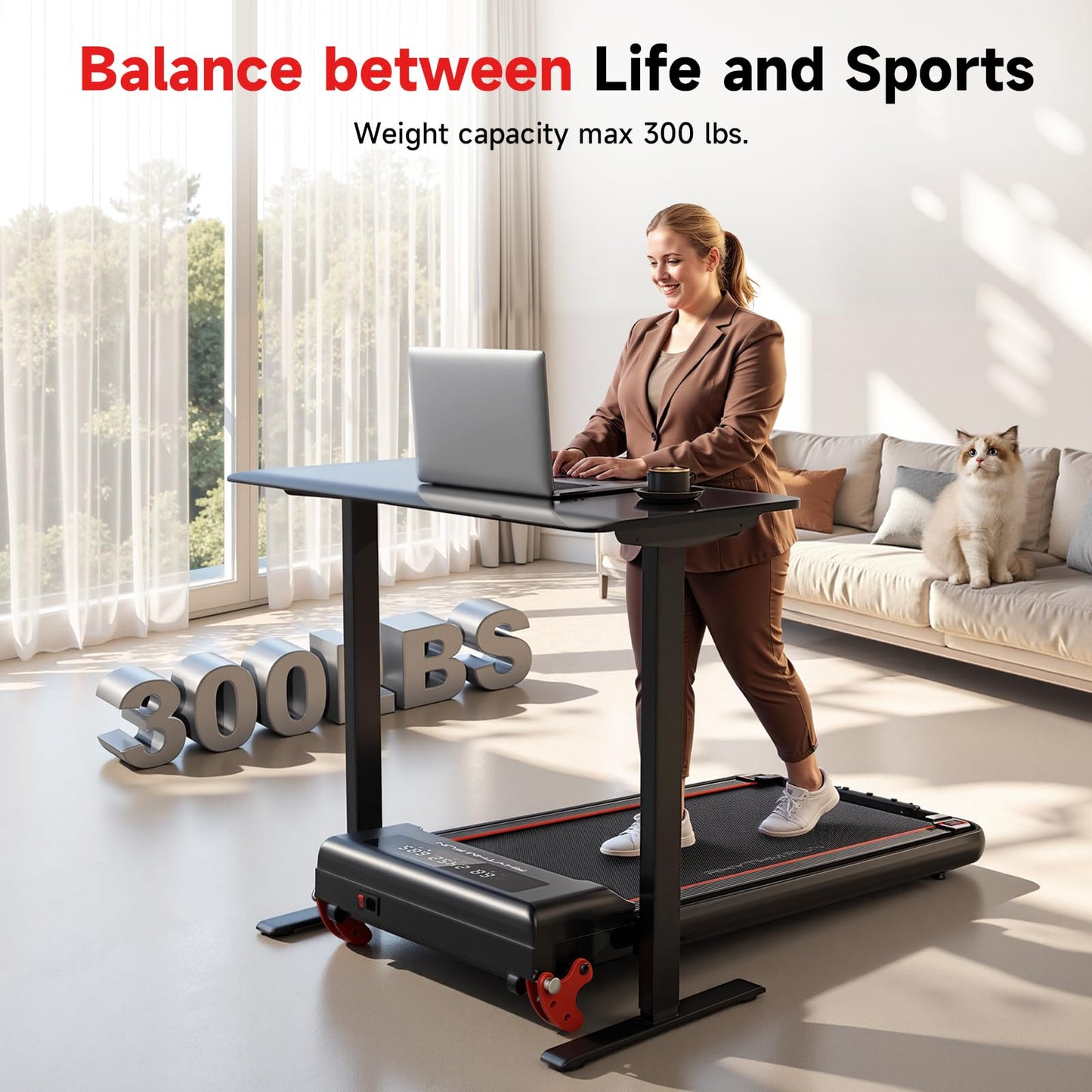 RHYTHM FUN Treadmill with Incline, Walking Pad with Handle Bar,300lbs Walking Pad with APP, Portable Folding Walking Treadmills for Home/Office with Low Noise