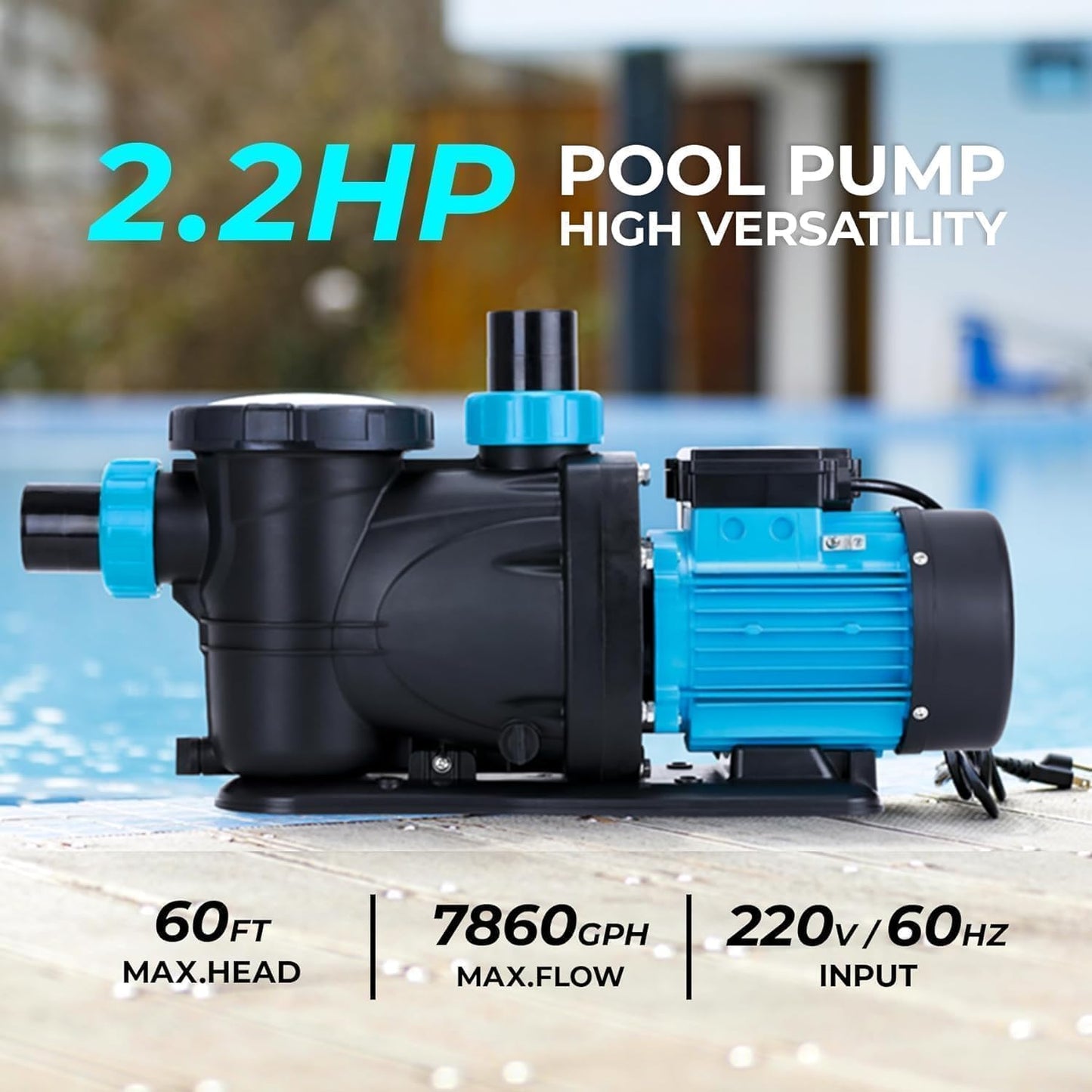 BOMGIE In/Above Ground Pool Pump, High Flow Powerful Self Priming Pool Pump, 2.2HP 6950 GPH 220V