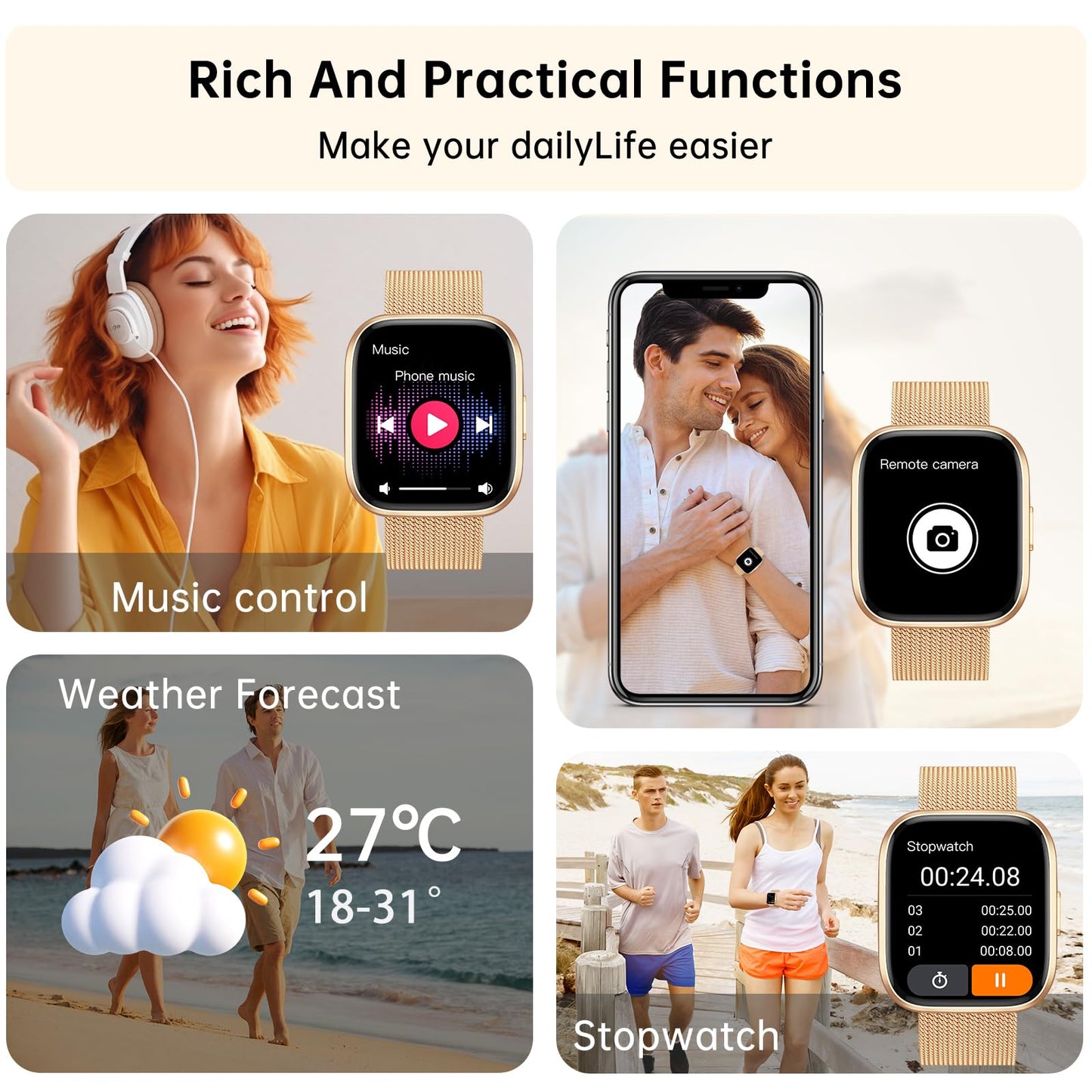 taopodo Smart Watches for Women, 1.91" HD Fitness Tracker (Answer/Make Calls), IP68 Waterproof, 120+ Sport Modes with Heart Rate and Sleep Monitor, Fitness Watch for iPhone/Android