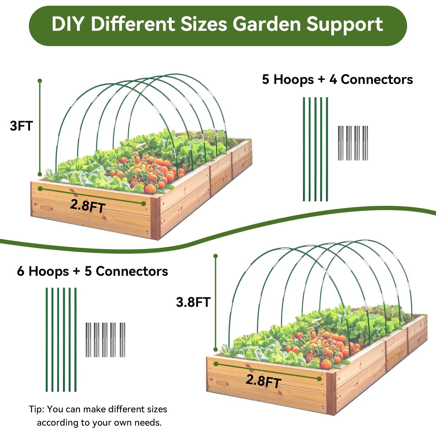 Garden Netting Kit for Raised Beds, 10x30FT Green Ultra Fine Mesh Netting ＆6 Sets of 8FT Garden Hoops, Insect Netting Row Cover Net Protect Plants Vegetable Fruits Flowers