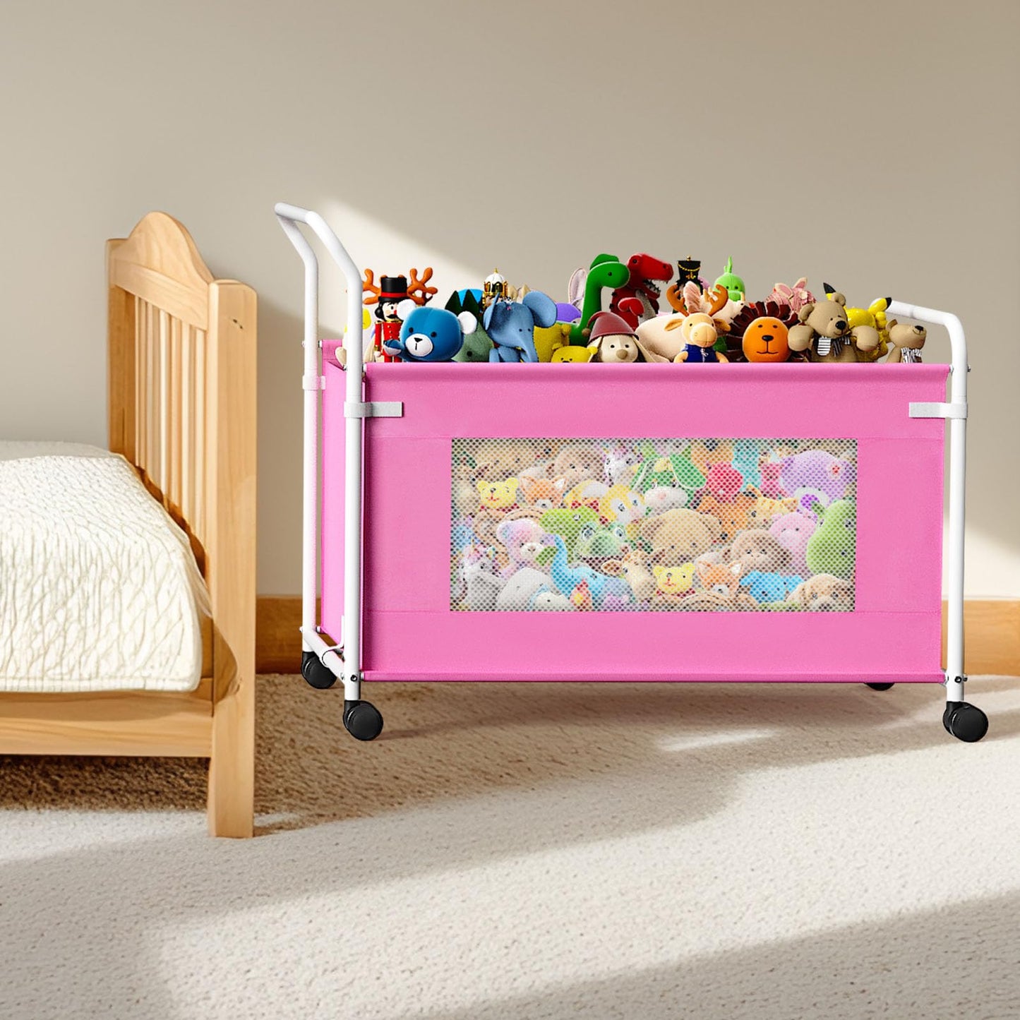 KEEGH Extra Large Toy Box for Kids with 360° Rotating Wheels, Heavy Duty Toy Chest for Boys and Girls, Toy Storage Organizer for Kids, Toy Bins for Living Room, Nursery, Bedroom (Pink)