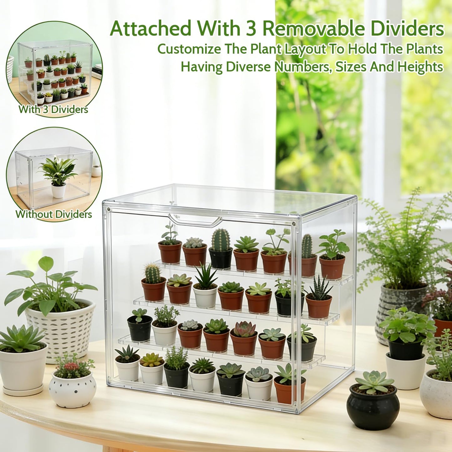 LOLEDE Clear Mini Greenhouse Indoor, Small Stackable Tabletop Portable Green House with Magnetic Door for Plant Seed Germination, Home Gardening Display,etc. (14.2x8.7x10.6in, 1 Pack)