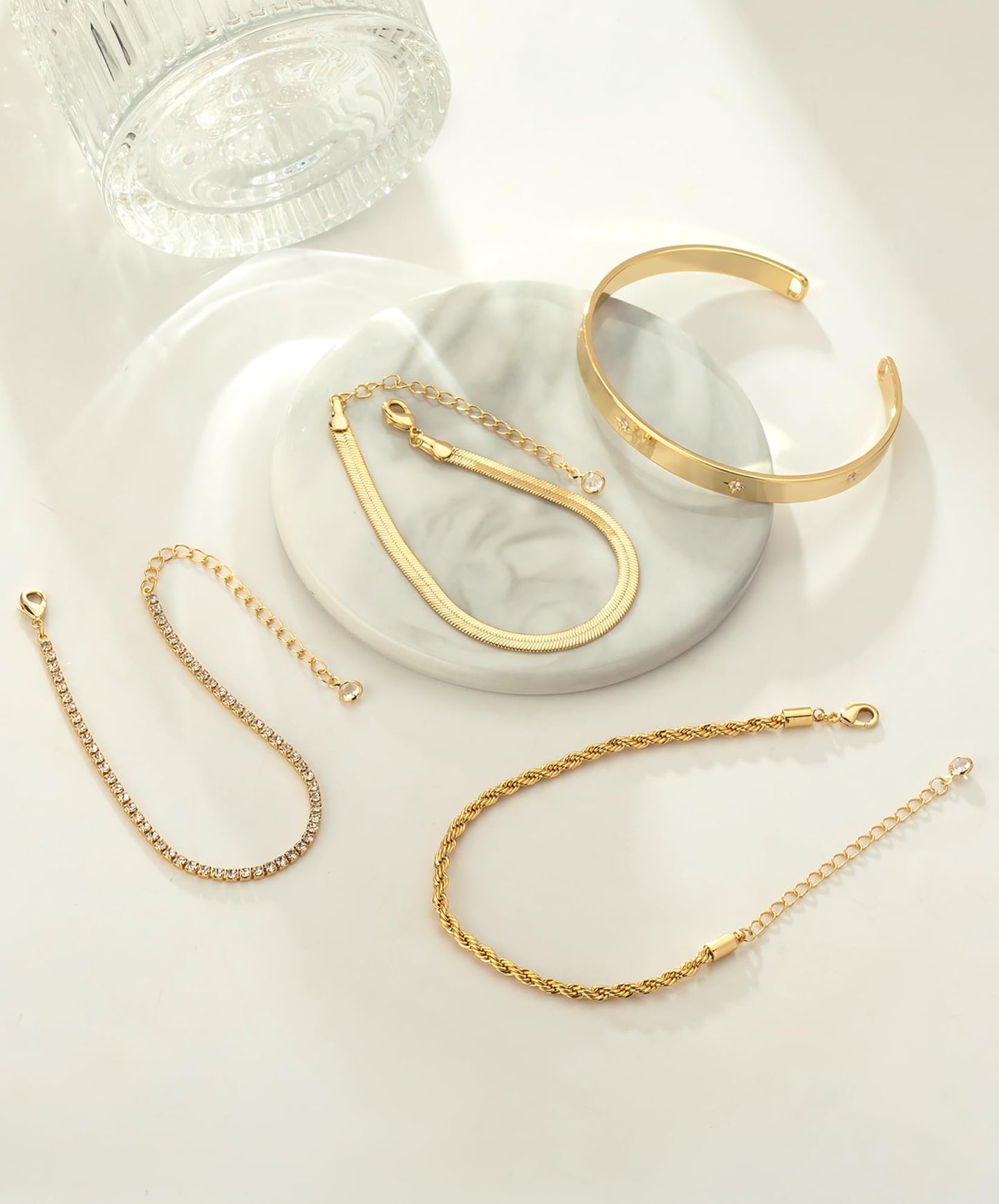 Gold Bracelets for Women 14K Gold Plated Stack Trend Bracelets Charm Paperclip Chain Cuban Link Layered Waterproof Bracelet Dainty Bracelet for Women Jewelry Gifts (Gold)