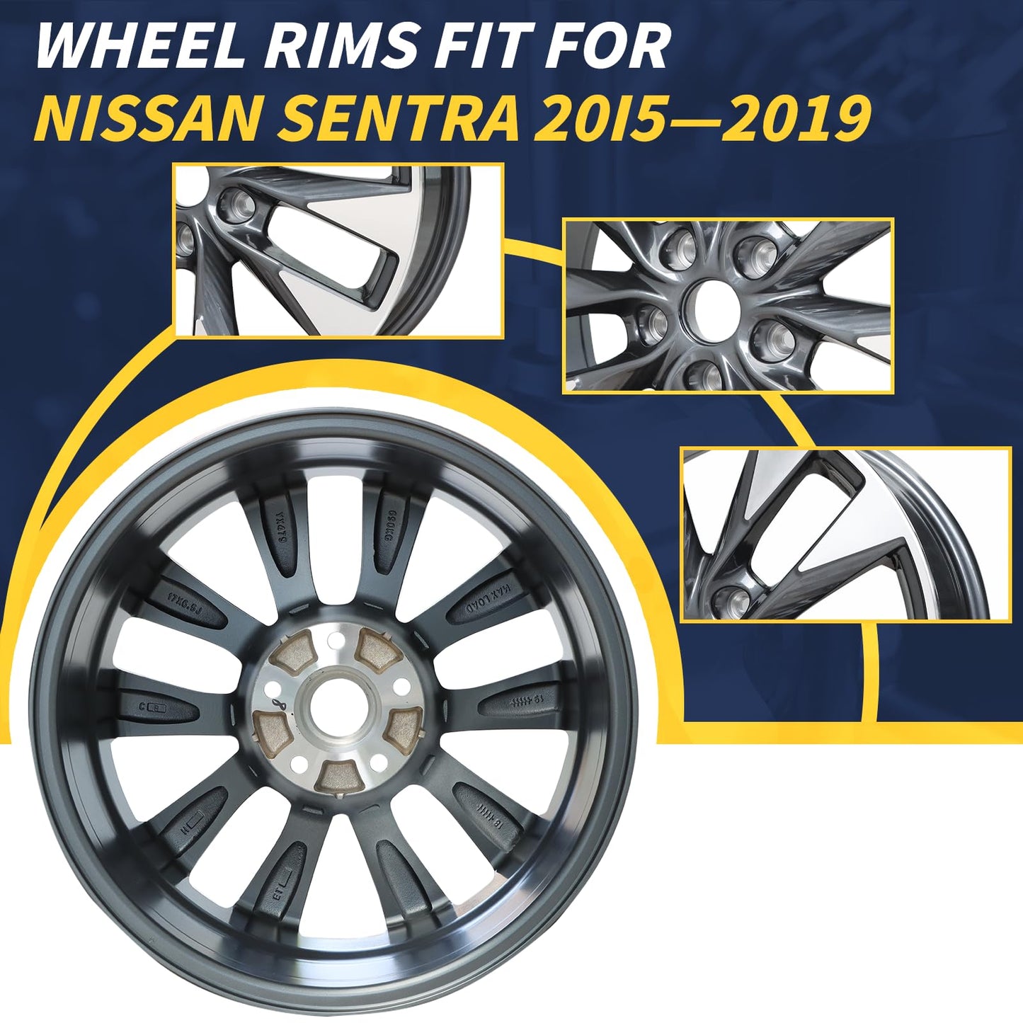 LUNEGUE 17" New 17x6.5" Aluminum Alloy Wheel Rim Fits for Nissan Sentra 2016 2017 2018 2019 Factory Wheel Replacement, ALY62730U35N, Direct Fit, OEM Design Replacement Rim