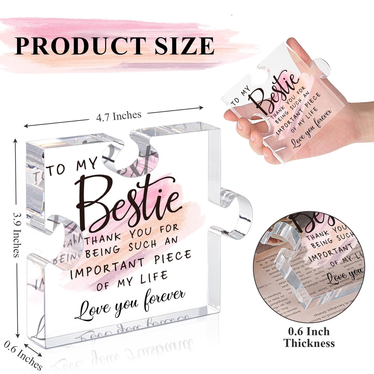 Bestie Gifts for Women Friendship - 0.6" Thickness Acrylic Puzzle & Gift Box,Gifts for Friends Female,Friend Keepsake for Women Birthday,Bff Soul Sister Work Bestie Gift for Thankgiving Present