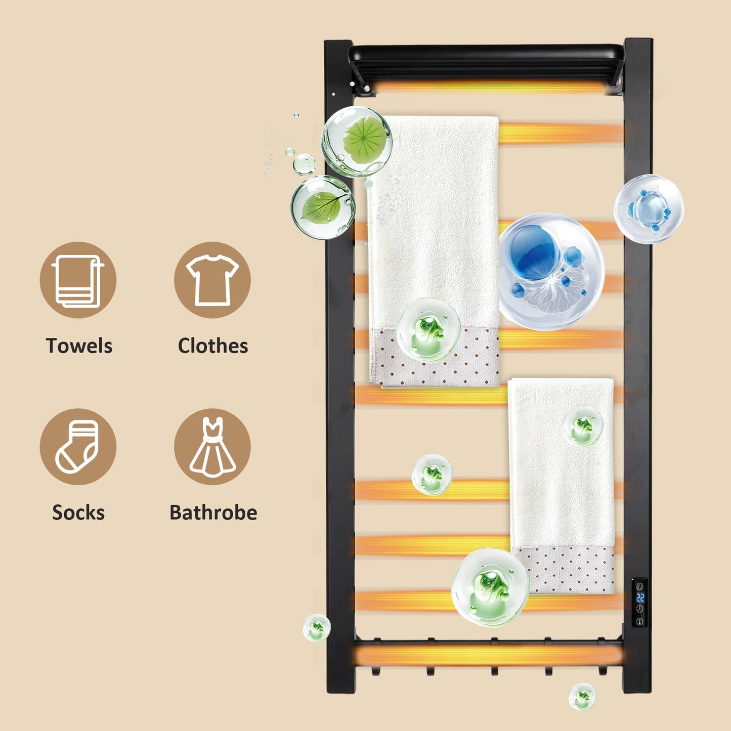 AyiDrmjj Heated Towel Rack for Bathroom Towel Warmer Racks Wall Mounted with Shelf,Timer & Temperature Multi-Level Adjustments with 10 Bars for Bathroom Shower Hot Tub(Black)