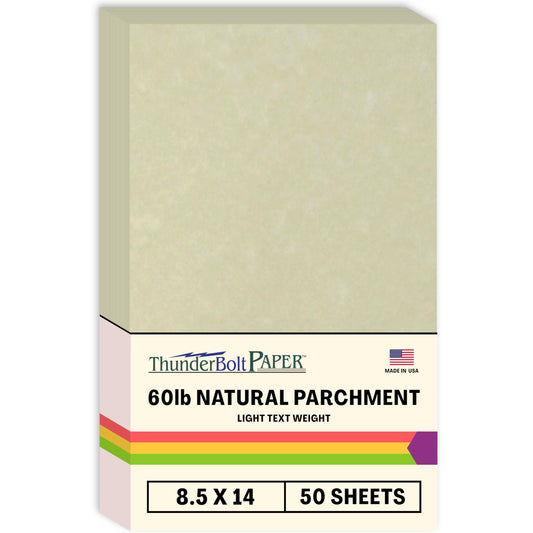 50 Natural Parchment 60# Text (=24# Bond) Paper Sheets - 8.5 X 14 inches Legal Size - 60 Pound is Not Card Weight - Vintage Colored Old Parchment Semblance