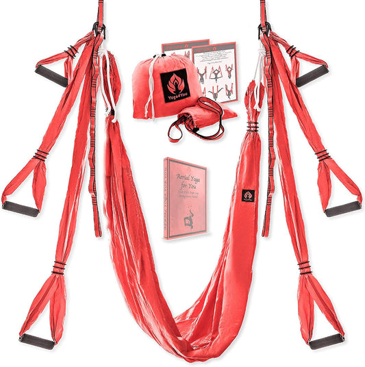 Yoga4You Aerial Yoga Swing Set - Yoga Hammock Hanging Swing - Aerial Sling Inversion Fly Kit - AcroYoga Inversion Tool - Antigravity Yoga Sling - Suspension Trapeze (Coral)