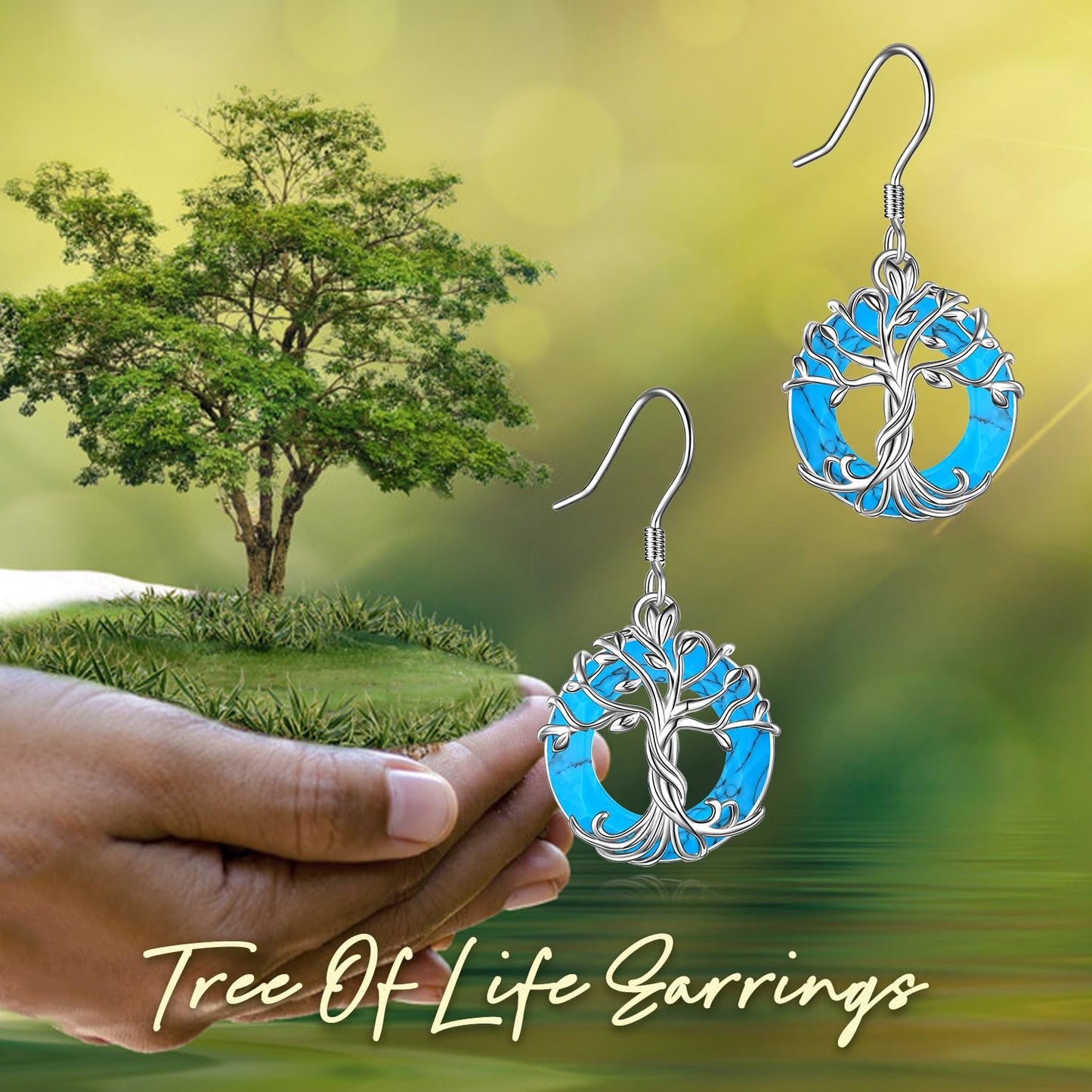 TOUPOP Turquoise Tree of Life Earrings for Women Sterling Silver Family Tree Drop Dangle Earrings Jewelry Birthday Mothers Day Gifts for Women Mom Her