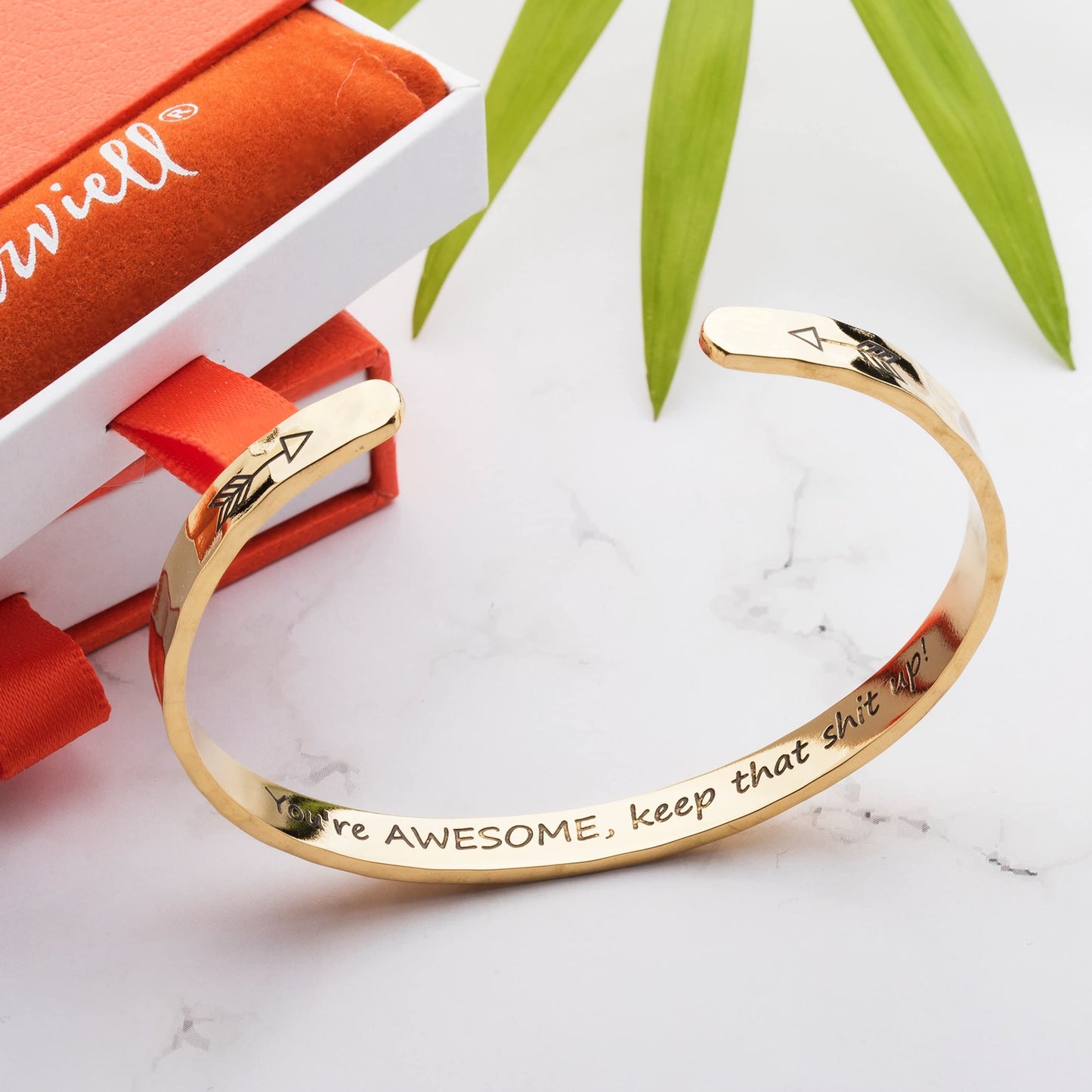Carviell Gold Cuff Bracelets for Women, Funny Gifts for Women, for Mom, Best Friend, Engraved Cuff Jewelry