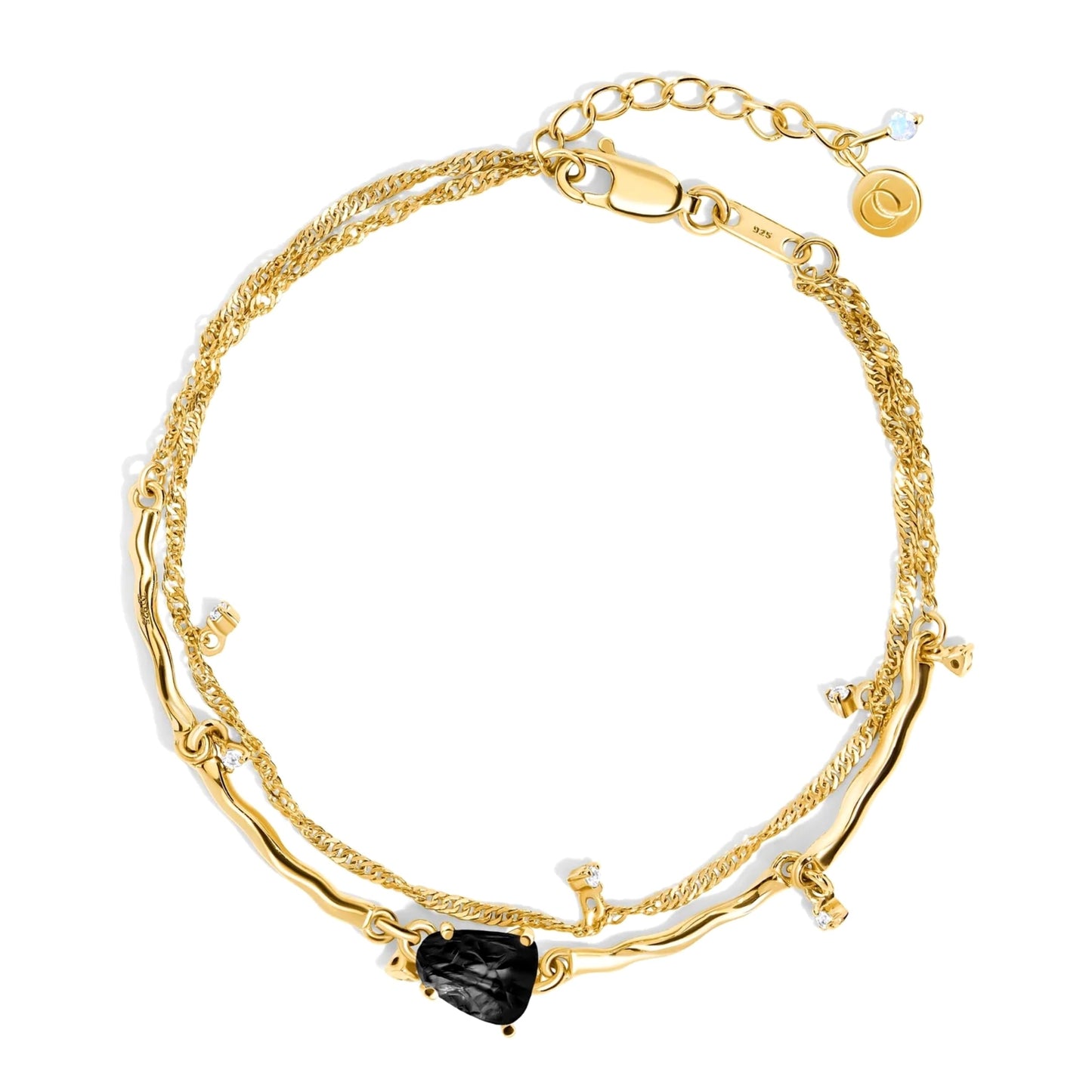 Moon Magic Moonstone Bracelet for Women | Black Obsidian, Rose Quartz Bracelet/Real 925 Sterling Silver | 18k Rose & Yellow Gold Rainbow Genuine Moonstone Jewelry for women | June Birthstone Bracelet