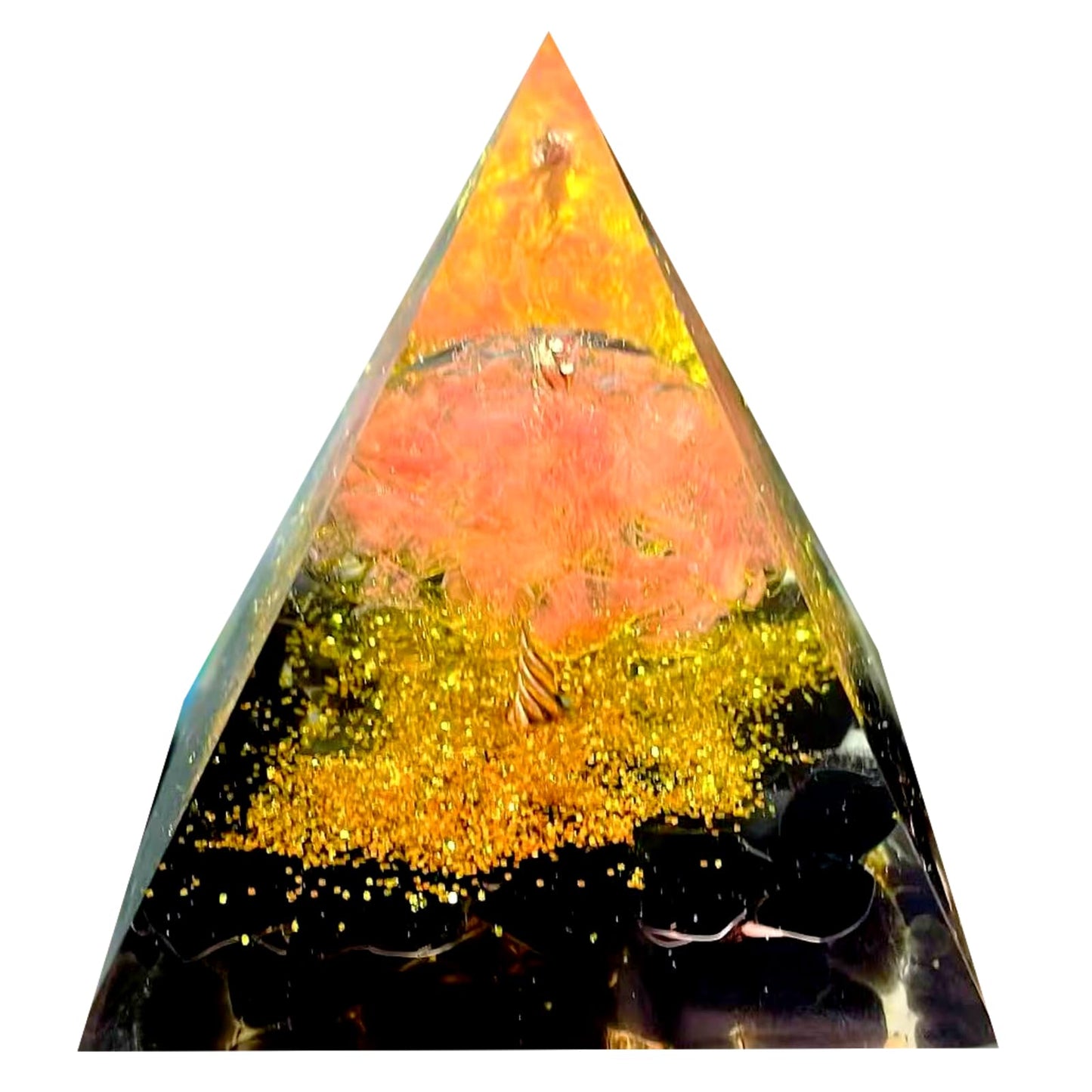 Saefheled Tree of Life Orgone Pyramid,Natural Watermelon red Gravel&Obsidian Orgonite Healing Crystals Pyramid,Crystal Stone Positive Reiki Energy Generator Collection Wealth Lucky Meditation Tool