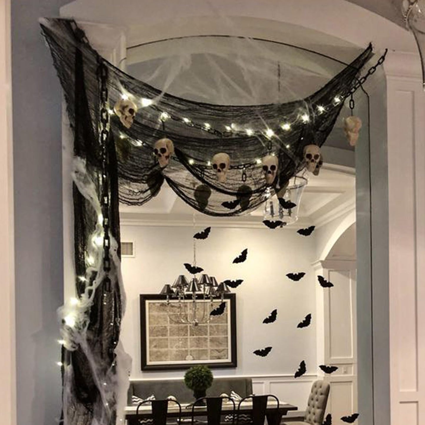 letesult 400 x 85 Inch Halloween Black Creepy Cloth - Large Halloween Spooky Cloth Windows Doorways Cover Scary Creepy Gauze Haunted House Decoration for Halloweens Indoor Outdoor Party Supplies