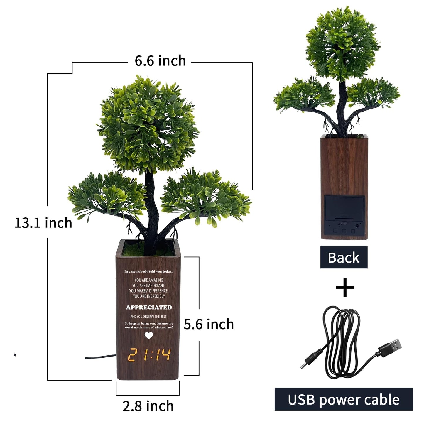 jewmaw Fake Plant Table Clock Digital Alarm, Decorative Electronic Clock, Funny Office Desk Sign for Bedroom Living Room Decor-Gift for Colleagues, Family &Friends