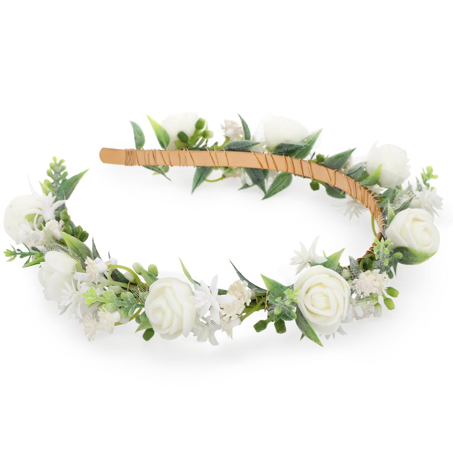 KorViSHOW White Flower Crown Hairband - Rose Flower Headband for Women's Wedding, Party, Festival Decoration, Hair Styling Accessory
