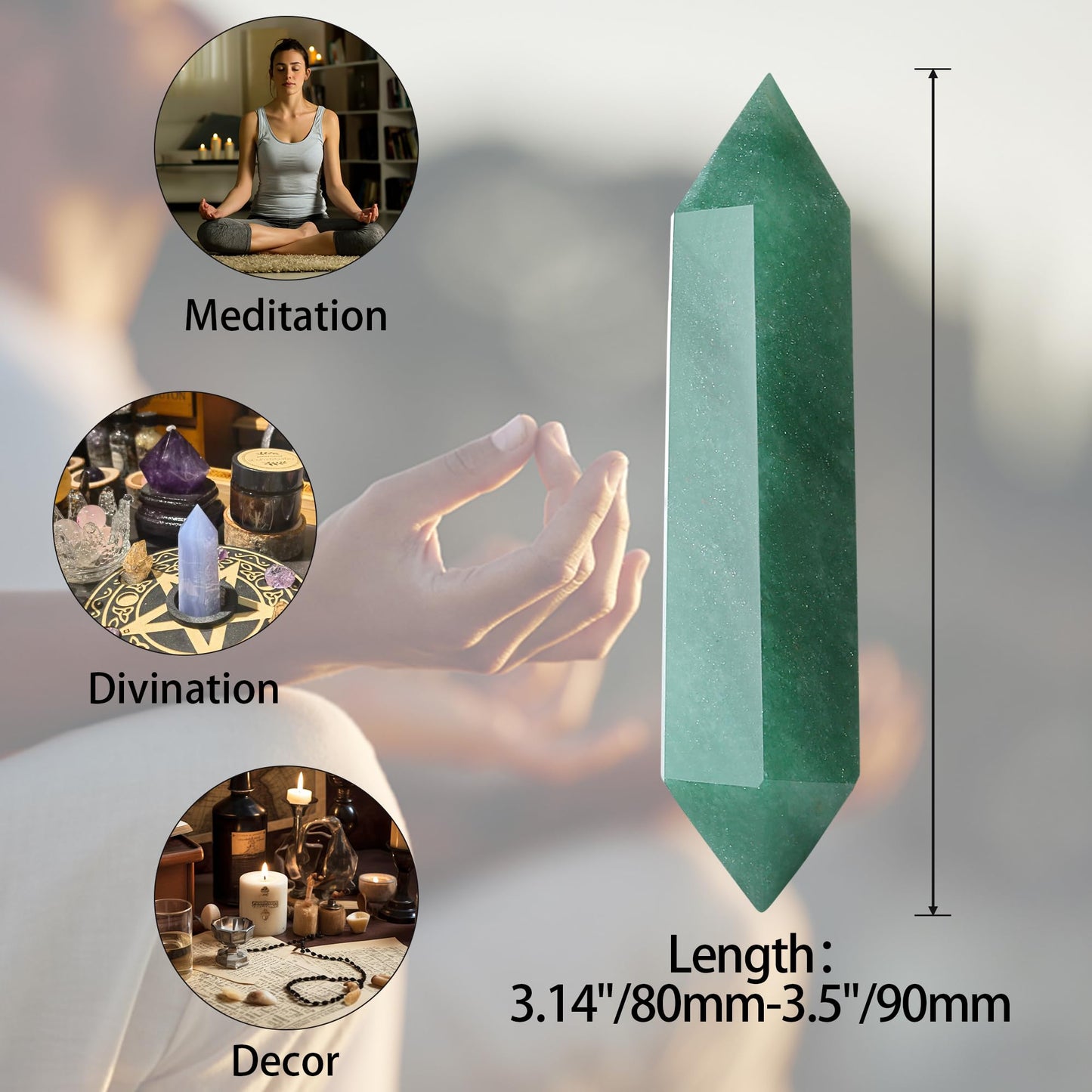 YATOJUZI 3.5" Green Aventurine Healing Crystals Wand Natural Crystals and Healing Stones Large Hexagonal Crystal Points for Meditation Divination Reiki Energy Balancing Good Luck Gifts 1PCS