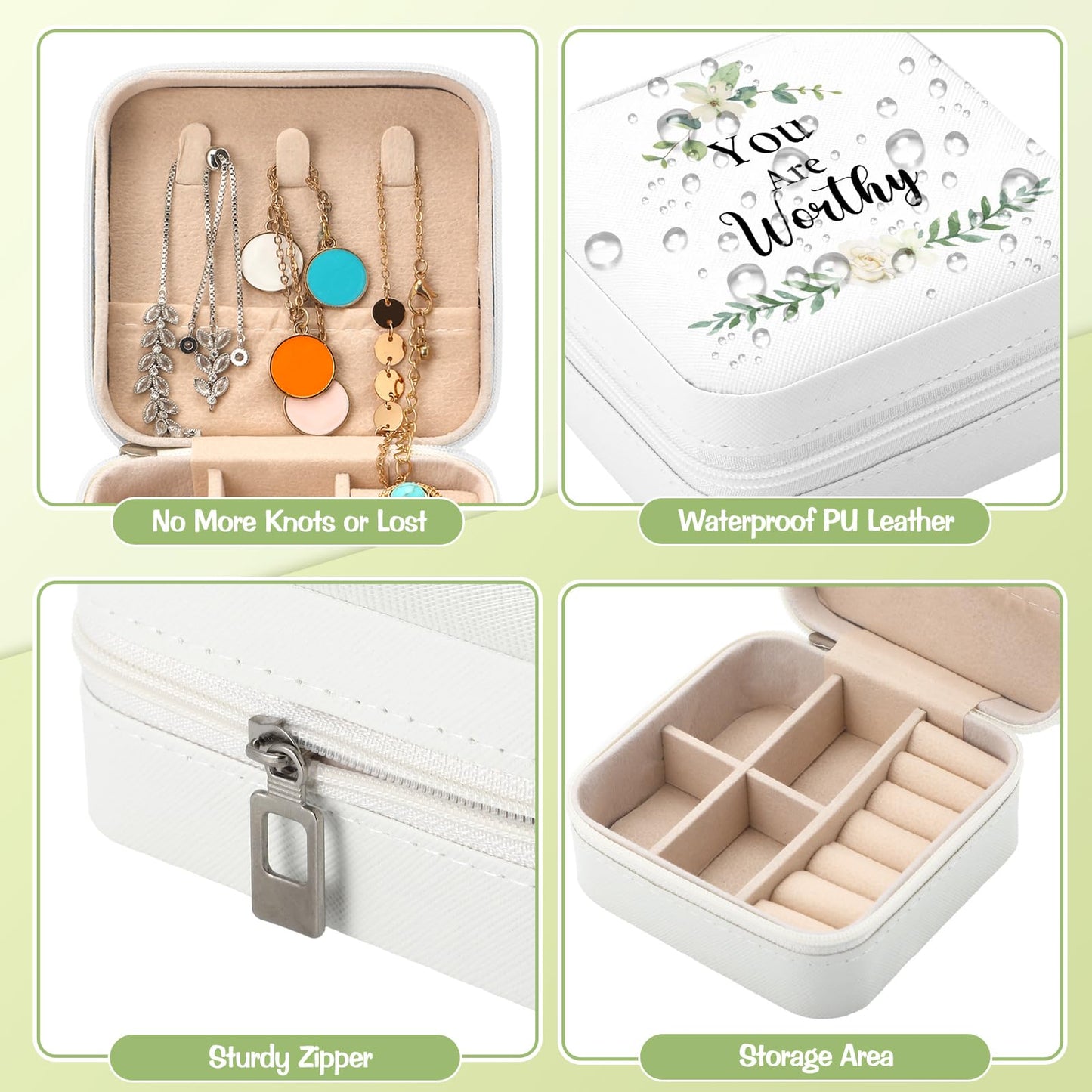 Kacctyen 12 Pieces Mini Travel Jewelry Case Bulk You Are Amazing Loved Mother's Day Church Gifts Green Leaf Gifts for Secretary Mothers Party Girls Leather Travel Jewelry Case