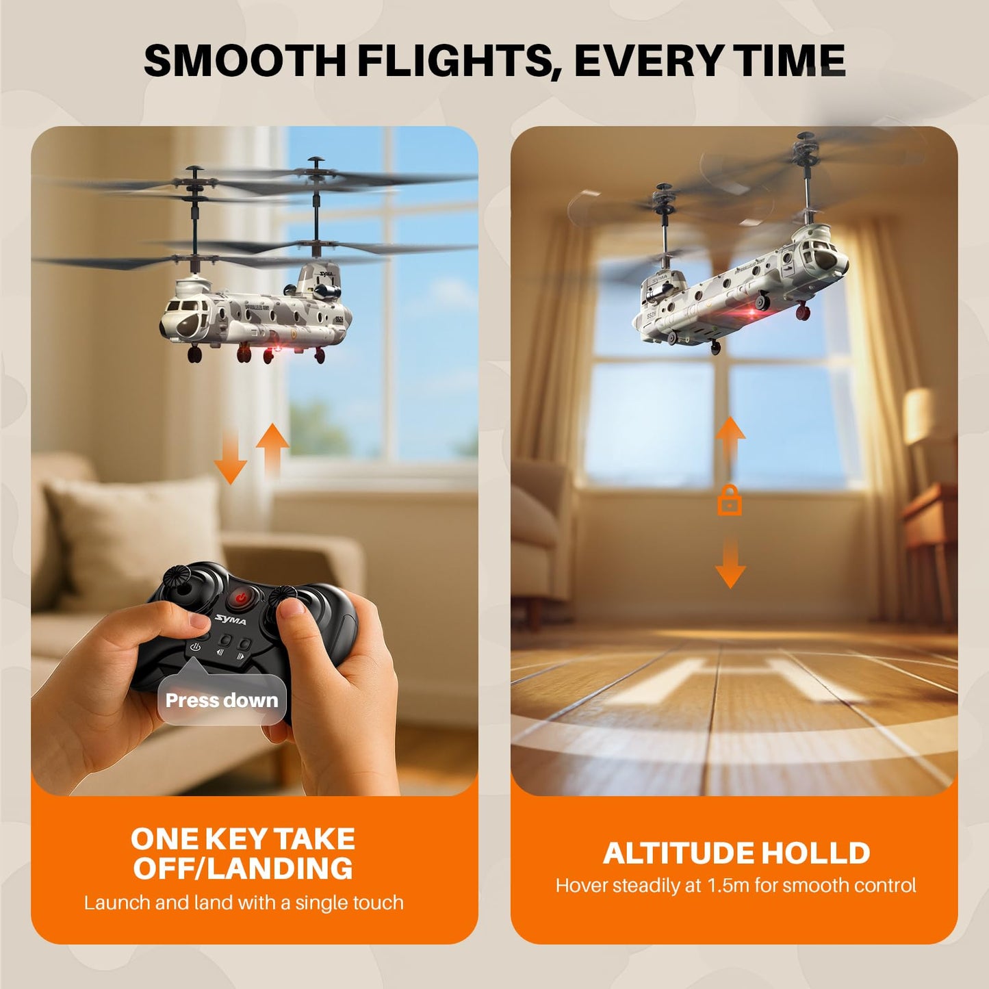 SYMA Remote Control Helicopter, S52H Military Transport RC Helicopter with Altitude Hold, One Key take Off/Landing, LED Light, Low Battery Reminder, Army Toys for Kids and Military Fans