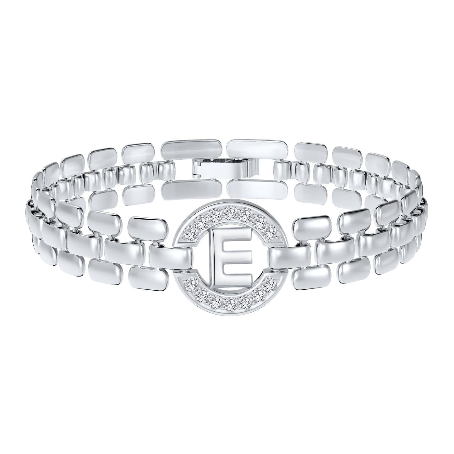 WEDDINEN Initial Bracelet,Silver Letter Bracelets for Women, Thick Bangle Wrist Gold Alphabet Bracelets for Women, Christmas Gifts for Women Jewelry Initial E Charm Chain