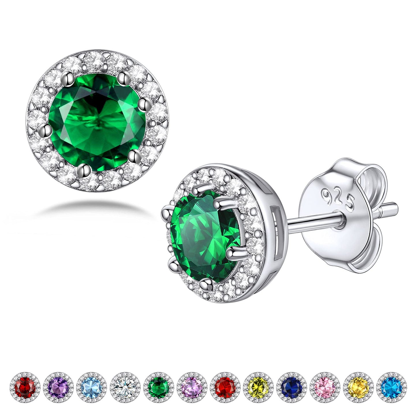 Bestyle May Green Emerald Earrings Silver Birthstone Earring for Women Green Stone Studs Jewelry for Birthday/Christmas/Party/Anniversary/Wedding