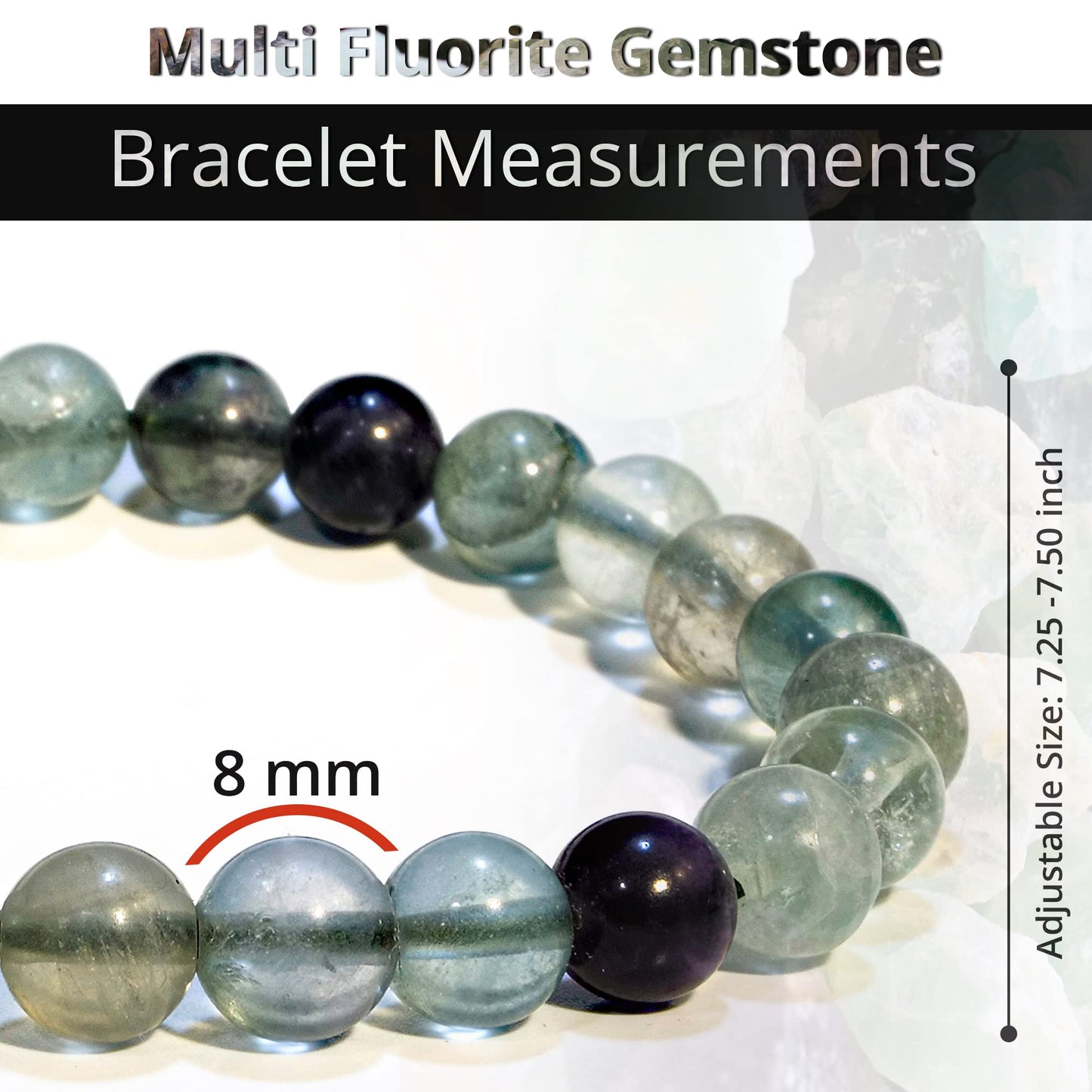 ANAYA AGATE Rainbow Fluorite Bracelet, Healing Crystal Bracelet for Women and Men, 8mm Round Beaded Bracelet for Spiritual Healing, Protection, Positive Energy, Elastic Adjustable Size Gemstone Bead Bracelet