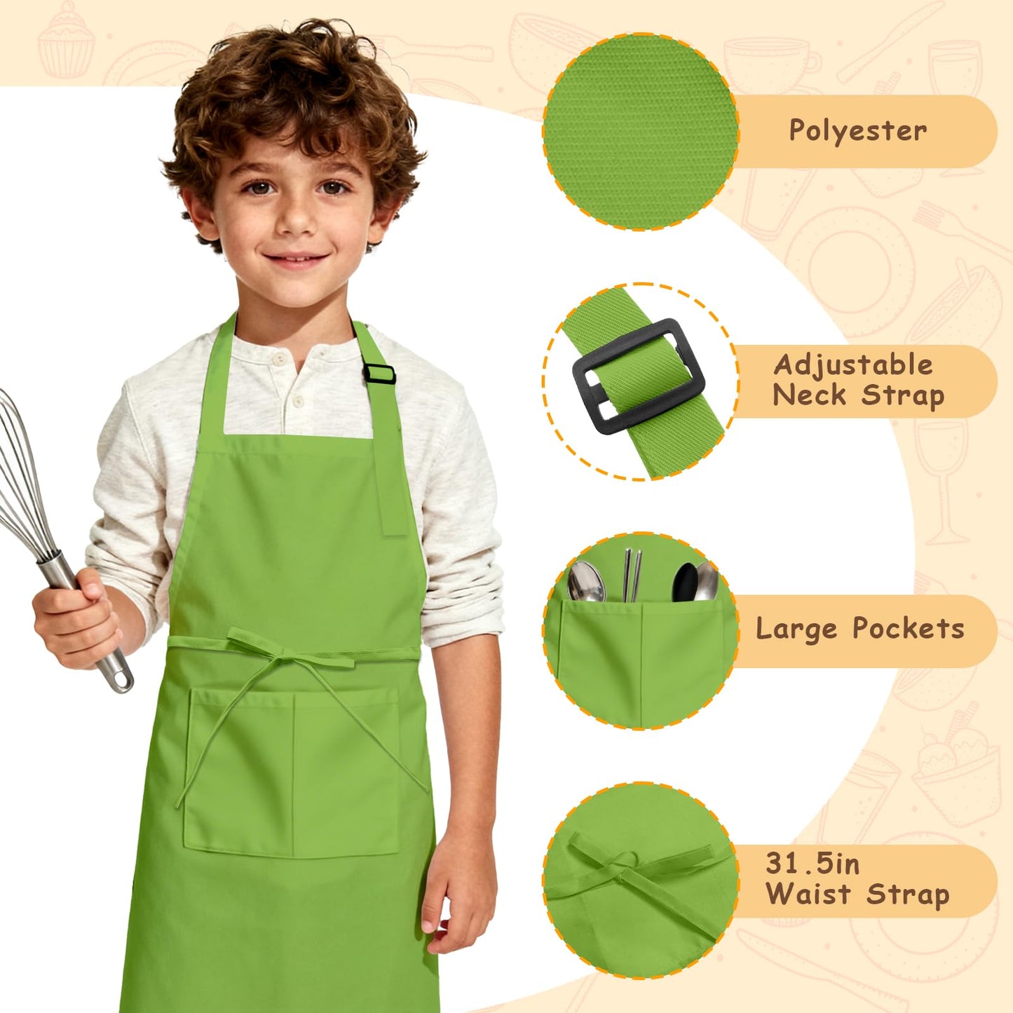 IAGBIBUI Kids Apron, 8 Pack Kids Aprons for Girls Boys, Children Art Painting Aprons Kitchen Classroom Cooking Baking for Age 6-13 Years