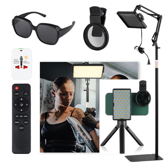 Tattoo Light Kits and120 LED Polarized Light for Tattoo Kit with 52 mm Polarized CPL Len, Tripod Stand, LED Tattoo Lamp, Multi-Function Clip,iPad Clip Remove Glare for Taking Tattoo Photos and Live St