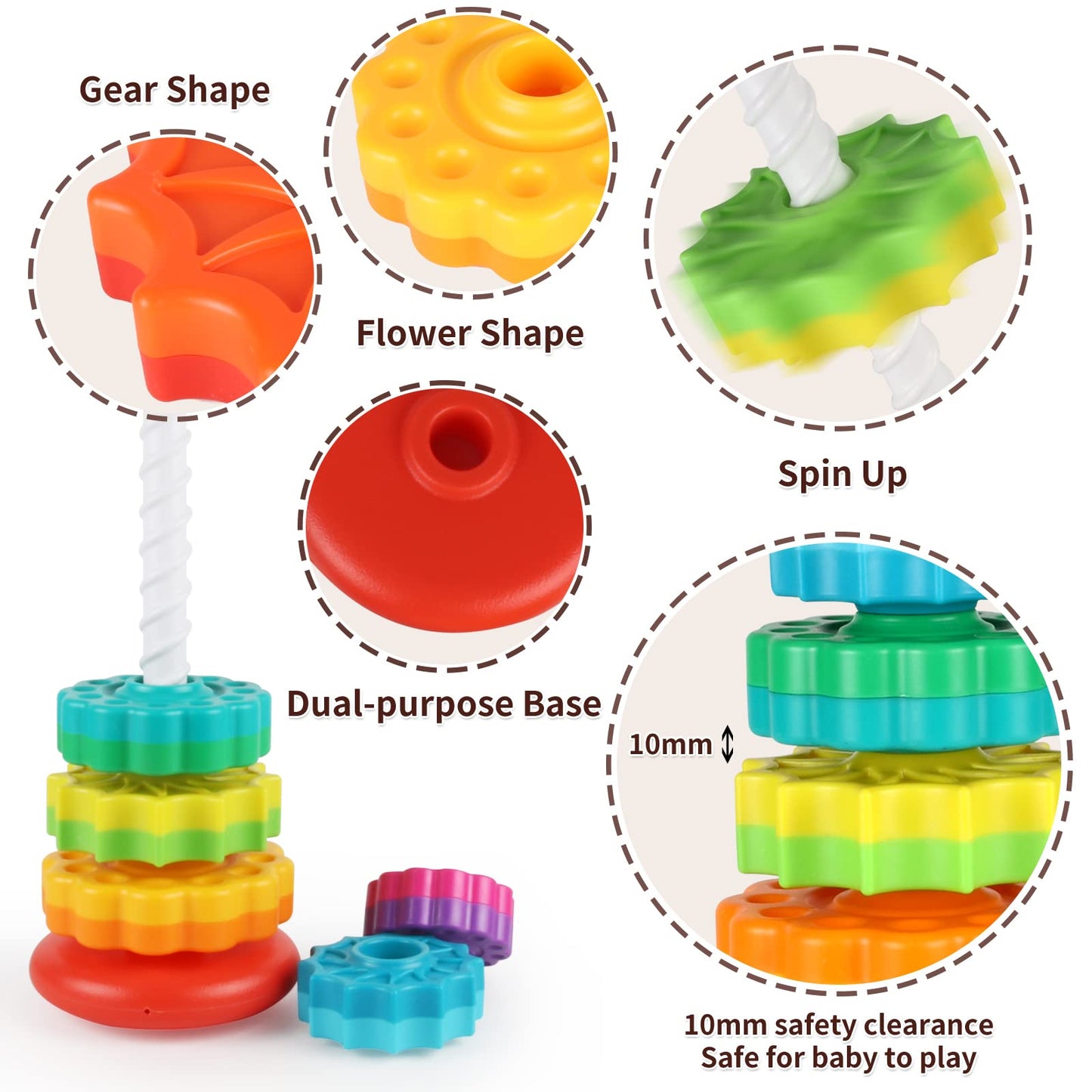 JUXUE Baby Spinning Stacking Toys for Toddlers 1-3, Rainbow Ring Stacker Montessori Toys for Babies 6-12 Months, 1 2 3 One Year Old Girl Boy Christmas Birthday Gifts, Autism Sensory Learning Toy