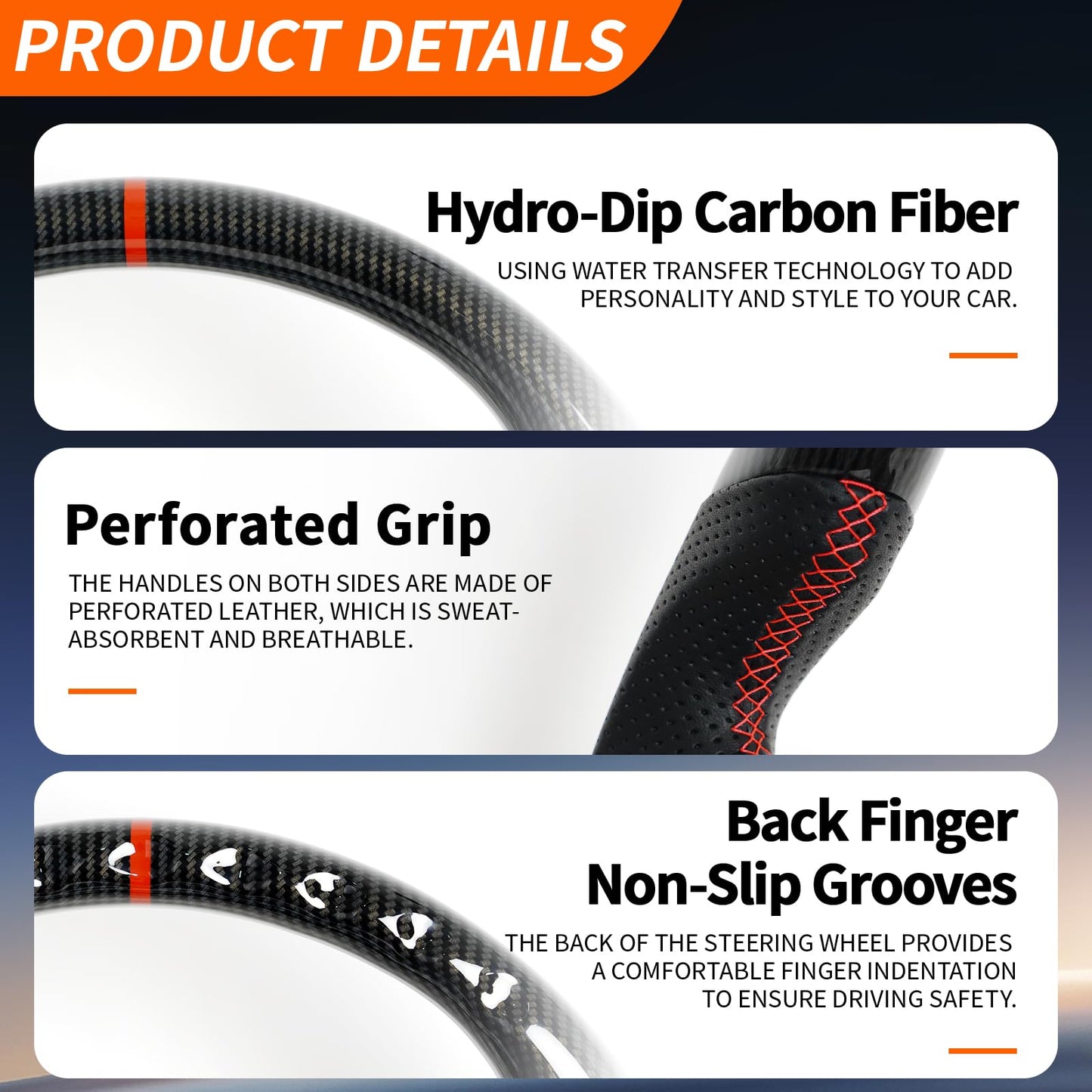 JIANGGAI Hydro-Dip Carbon Fiber Steering Wheel, D-Shaped Flat Bottom Perforated Leather Grip Steering Wheel Fit for Nissan 350z 2003-2009