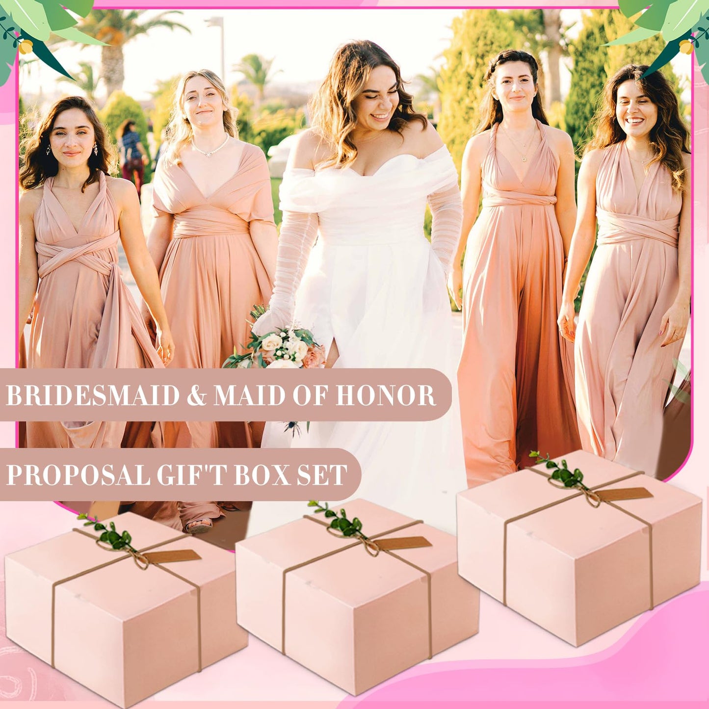 73pcs Bridesmaid Gifts Set Of 6 Pink，Maid of Honor Proposal Box Gift,Scented Candle Salt Ball Makeup Bag Rectangular Hair Clip Bridesmaids Scrunchies Knot Bracelet Bridal Shower Wedding Party