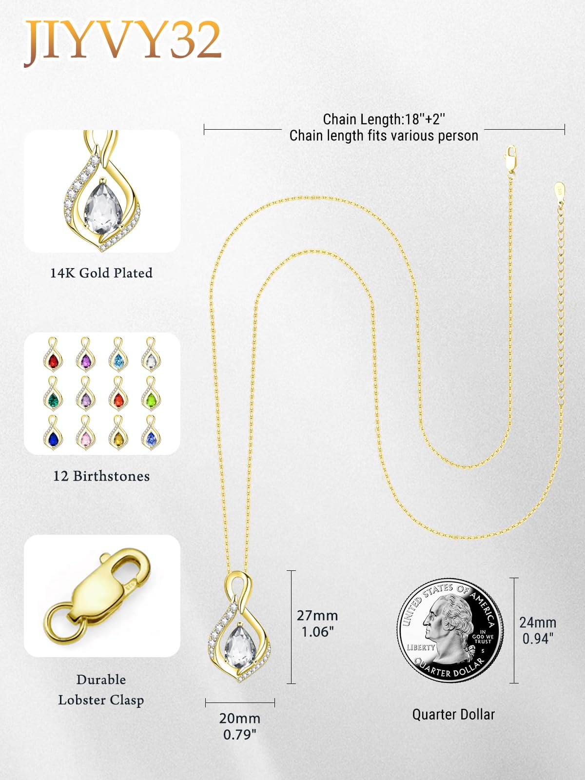 JIYVY32 Diamond Infinity Necklace for Women April Birthstone Necklaces 14k Gold Plating Anniversary Birthday Gifts for Wife Her Mom Girlfriend Birthstone Jewelry Gifts for Women