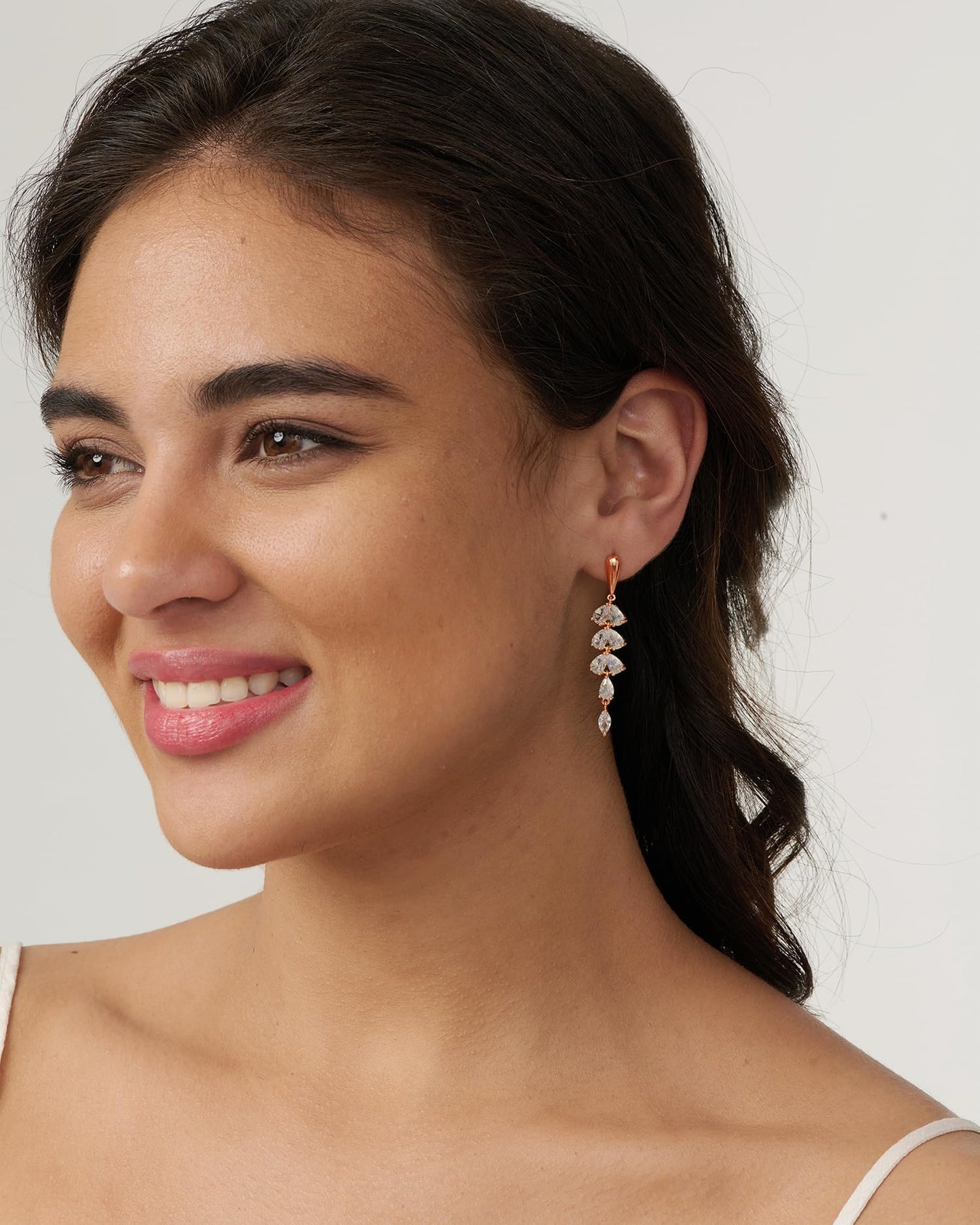 PRTGL Dangle Earrings for Women - 14K Rose Gold Plated Cubic Zirconia CZ Dangle Wedding Earrings for Women Bridal Bridesmaid