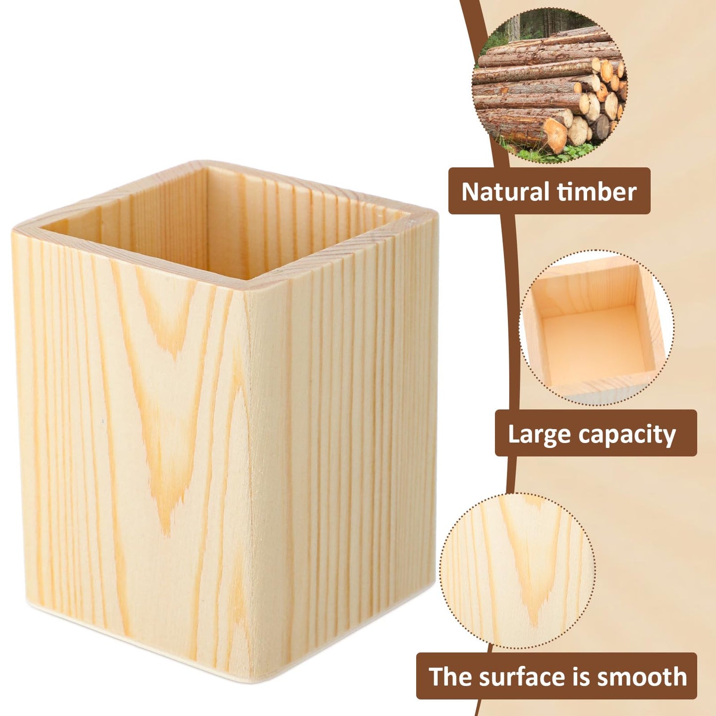 DoubleFill 20 Pack Wood Pen Holder Unfinished Wooden Pencil Holder for Homemade DIY Crafts Mini Wood Pencil Box Small Wooden Crates for Crafts Projects, 3 x 3 x 4 Inches