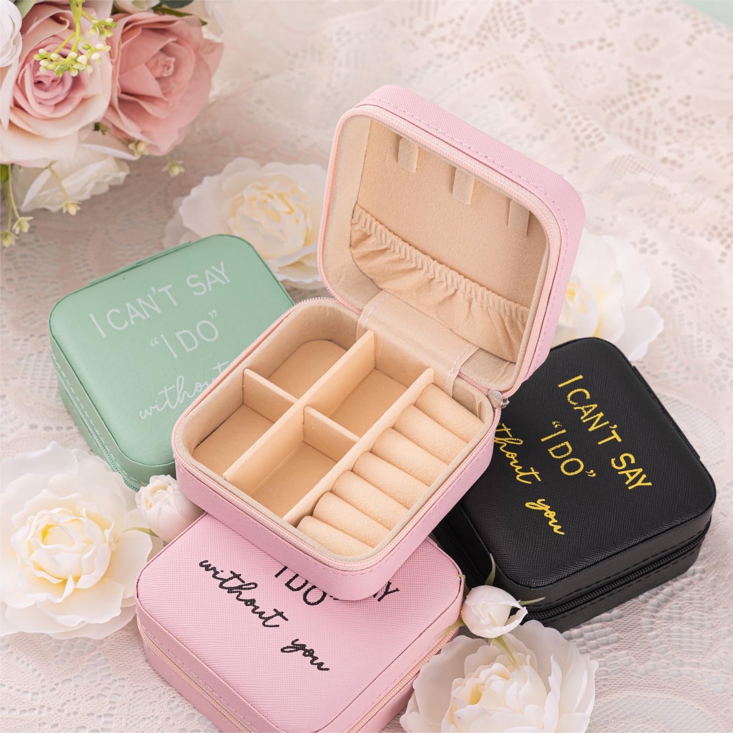 6 Sets Pink Bridesmaid Proposal Gifts, Maid of Honor Gift Includes Wedding Gift Box Jewelry Box Makeup Bag Bracelet Foam Flower Invited Card Glasses Cup Hair Tie for Bridal Shower Bachelorette Party