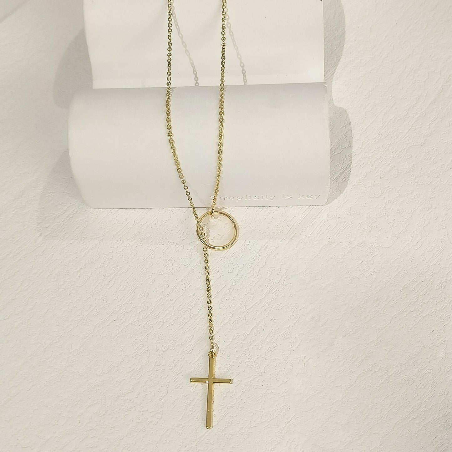 Luxval Cross Necklace for Women Dainty Gold Necklace 14K Gold Plated Lariat Sideway Cross Pendant Necklace Simple Gold Cross Necklaces Drop Y Necklace Trendy Gold Jewelry Gifts for Women