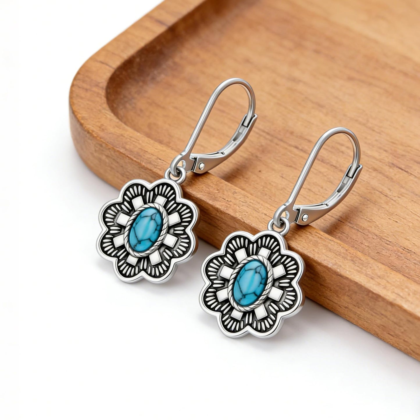 YYmqmq Turquoise Filigree Earrings for Women 925 Sterling Silver Western Jewelry Turquoise Dangle Earrings Laverback Country Jewelry Cowgirl Gifts for Women Girlfriend