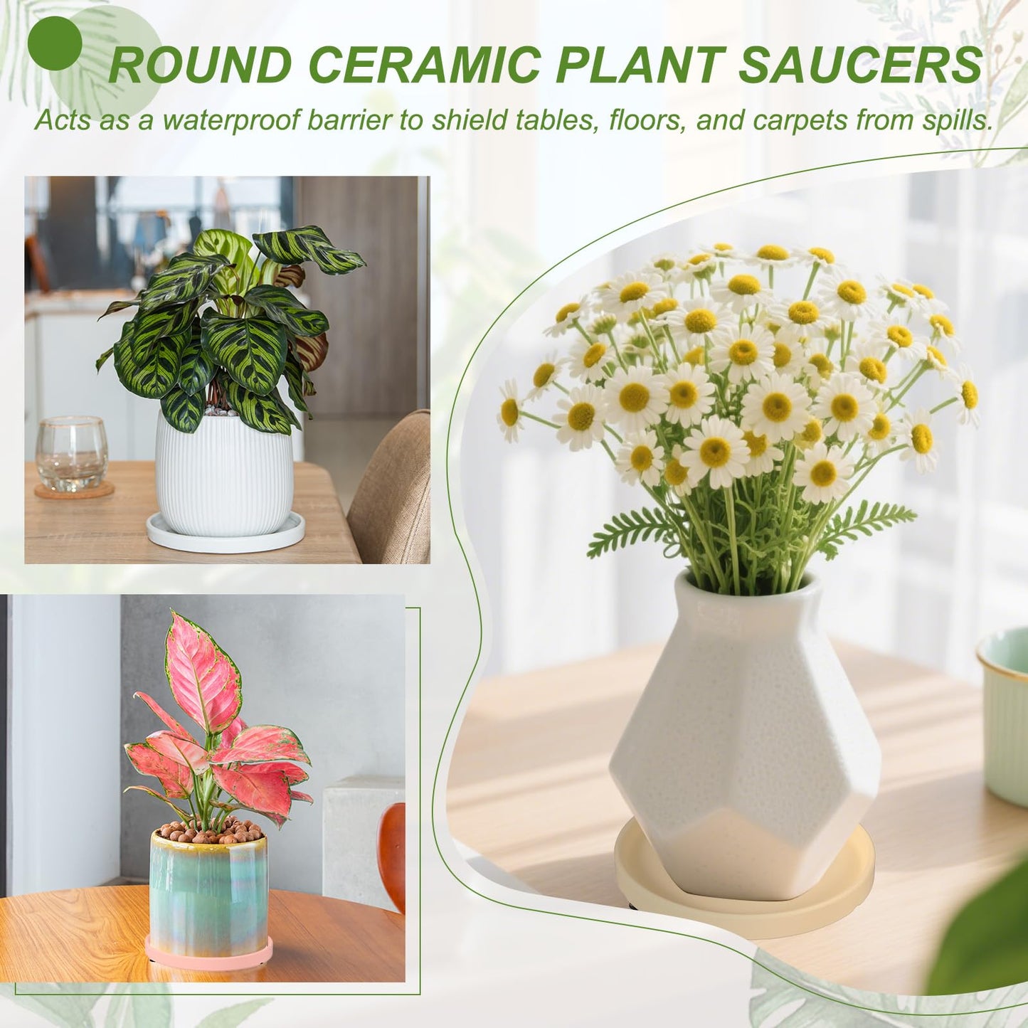 YELARXI 6.7 Inch Ceramic Plant Saucers, Round Flower Planter Water Trays Ceramic Plant Saucer Pot Tray -Fitting for (Outdoor/Indoors/Garden/Planting/Water/Flower/Coffee) Forest Green