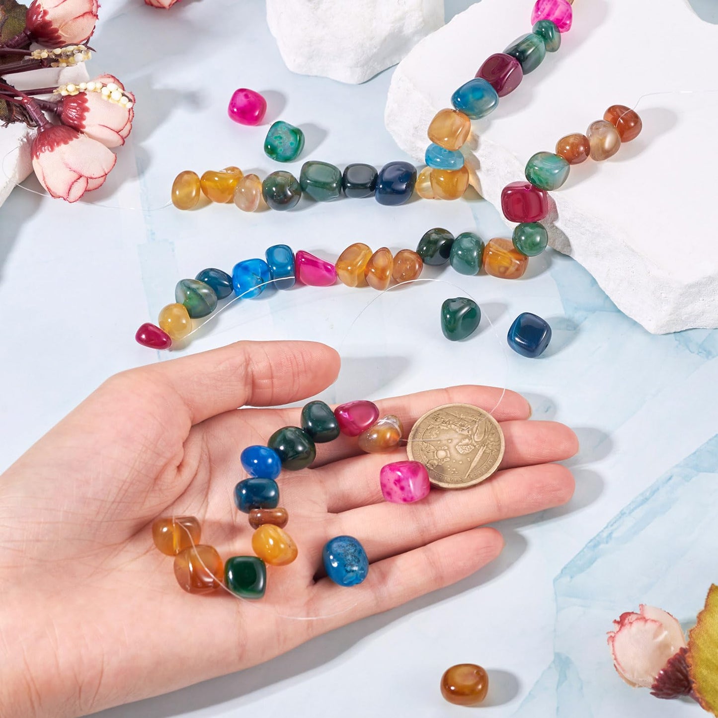 3 Strands Natural Agate Beads for Jewelry Making Colorful Tumbled Stones Polished Healing Crystal Stones Gemstone Loose Beads for Bracelets Necklaces Earrings DIY Crafts 6.5-13mm