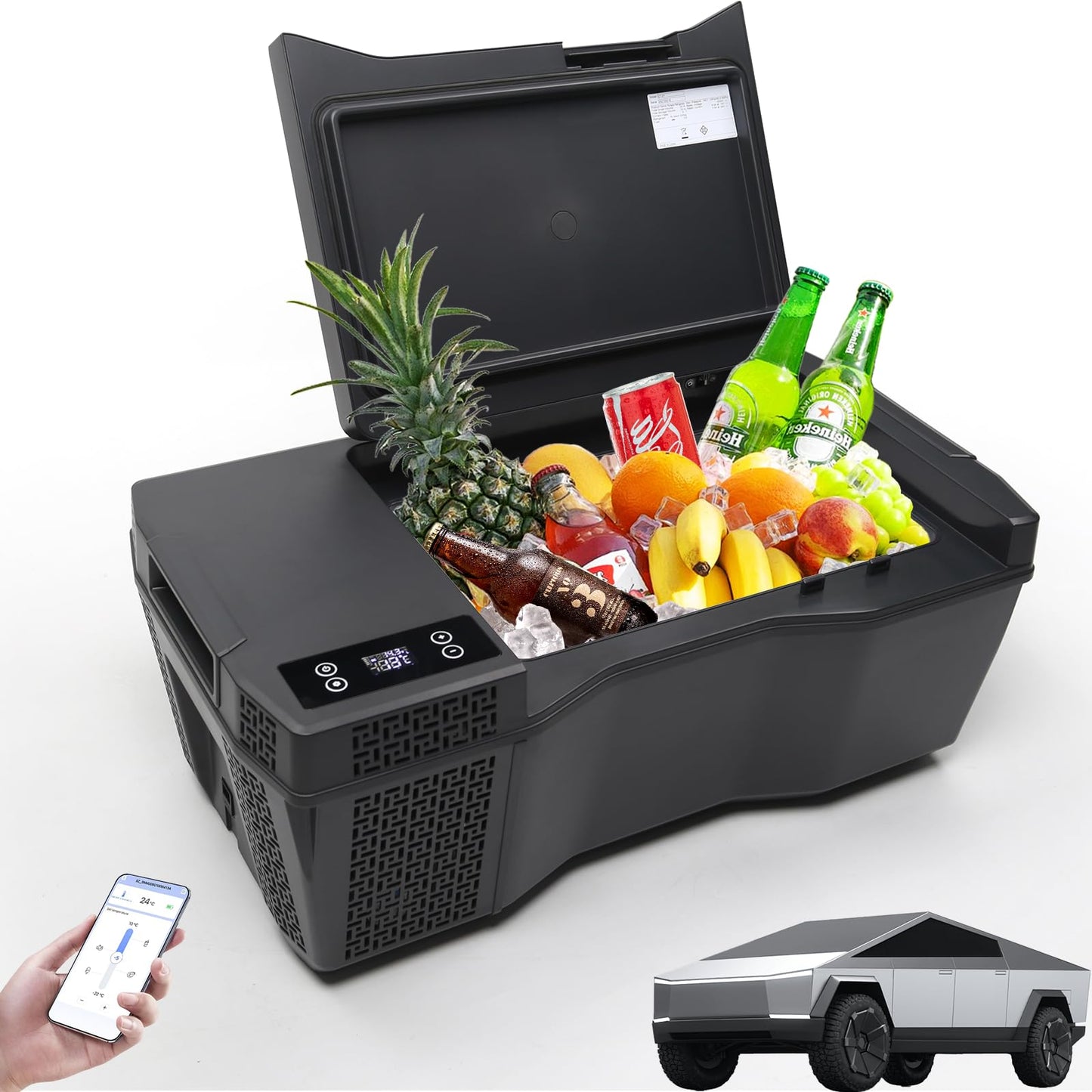 Car Refrigerator for Tesla Cybertruck, 25L Tesla Cybertruck Trunk Fridge with APP Control, Cybertruck Freezer Compressor Electric Cooler for Outdoor Camping Road Trip