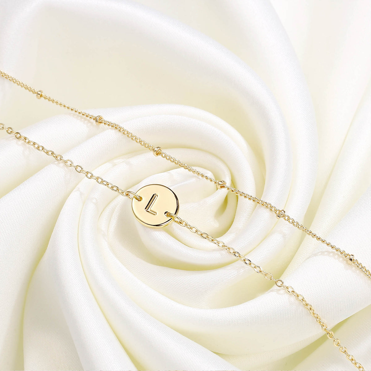 MONOZO Gold Initial Bracelets for Women, Dainty 14K-gold-plated Layered Beaded B Letter Initial Bracelet Personalized Alphabet Disc Monogram Charm Bracelet Jewelry Gifts