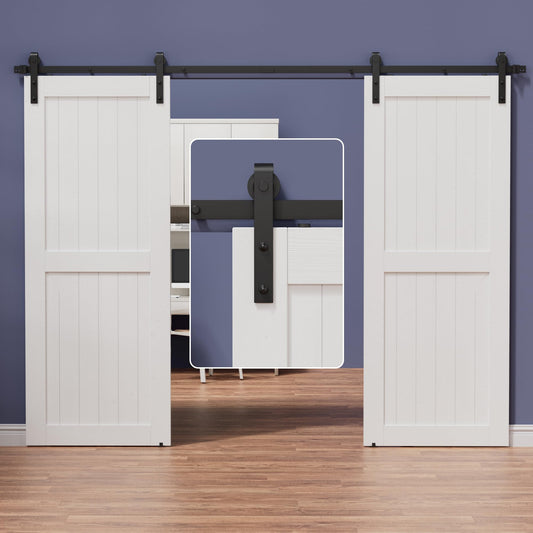 ZEKOO 13 FT Barn Door Hardware Kit for Cabinet Closet, Sliding Door Hardware for Double Barn Door, Heavy Duty Black Barn Door Track with Steel Hanger, Slide Smoothly Quietly, Easy Install
