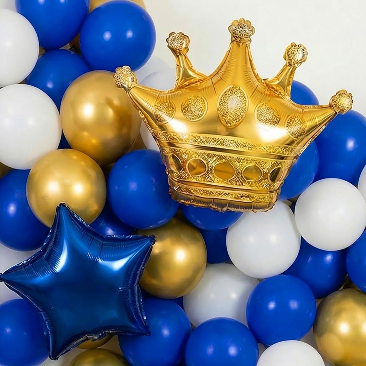 Royal blue White Gold Balloon Garland Arch Kit with backdrop Stars Graduation Cap crown GRAD Letters Mylar Balloons for 2026 graduate Prom Decorations