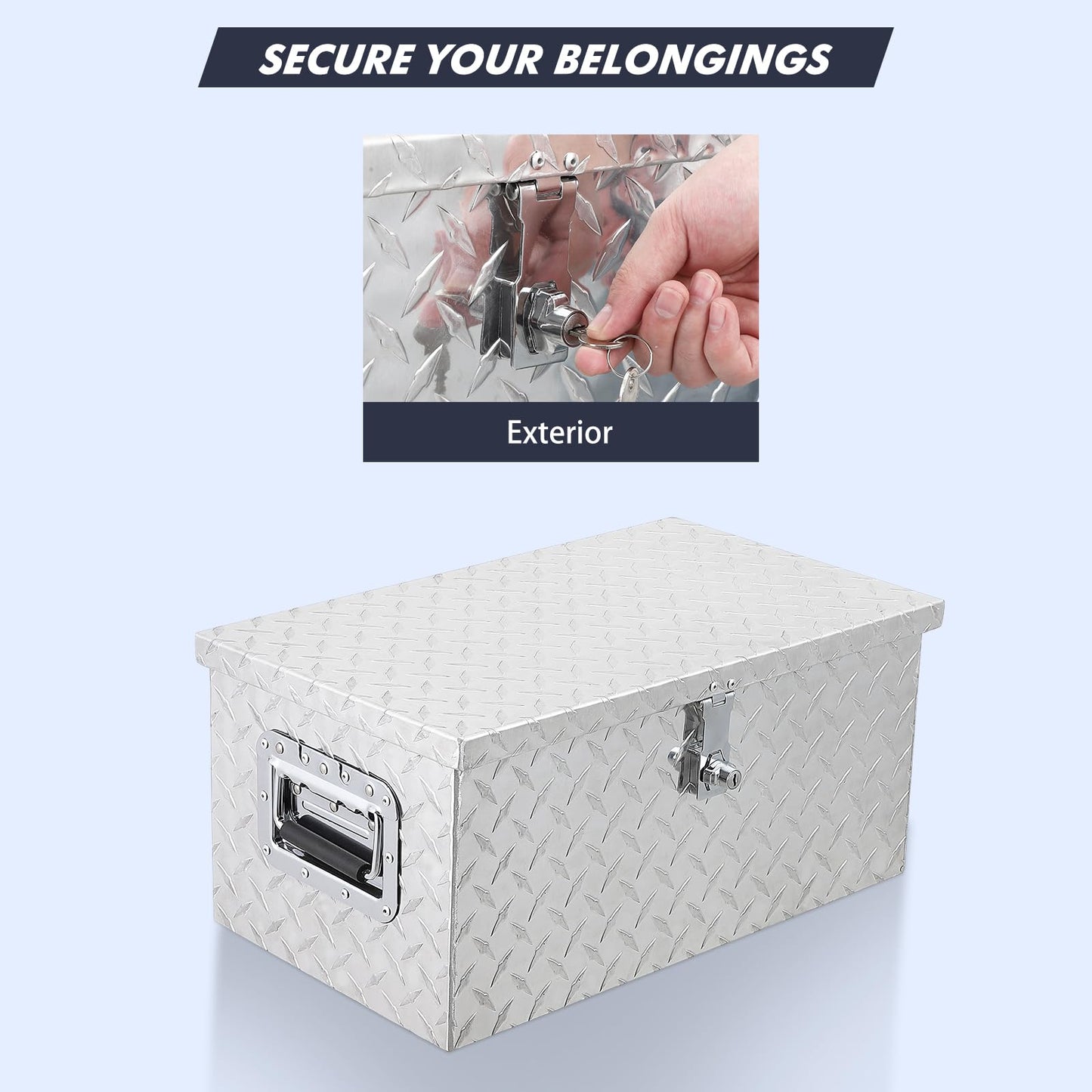 Garvee 20 Inch Aluminum Diamond Plate Tool Box With Lock and Keys, Heavy Duty Waterproof Truck Storage Organizer Chest for Pick Up Truck Bed, Rv Trailer/Van With Side Handle